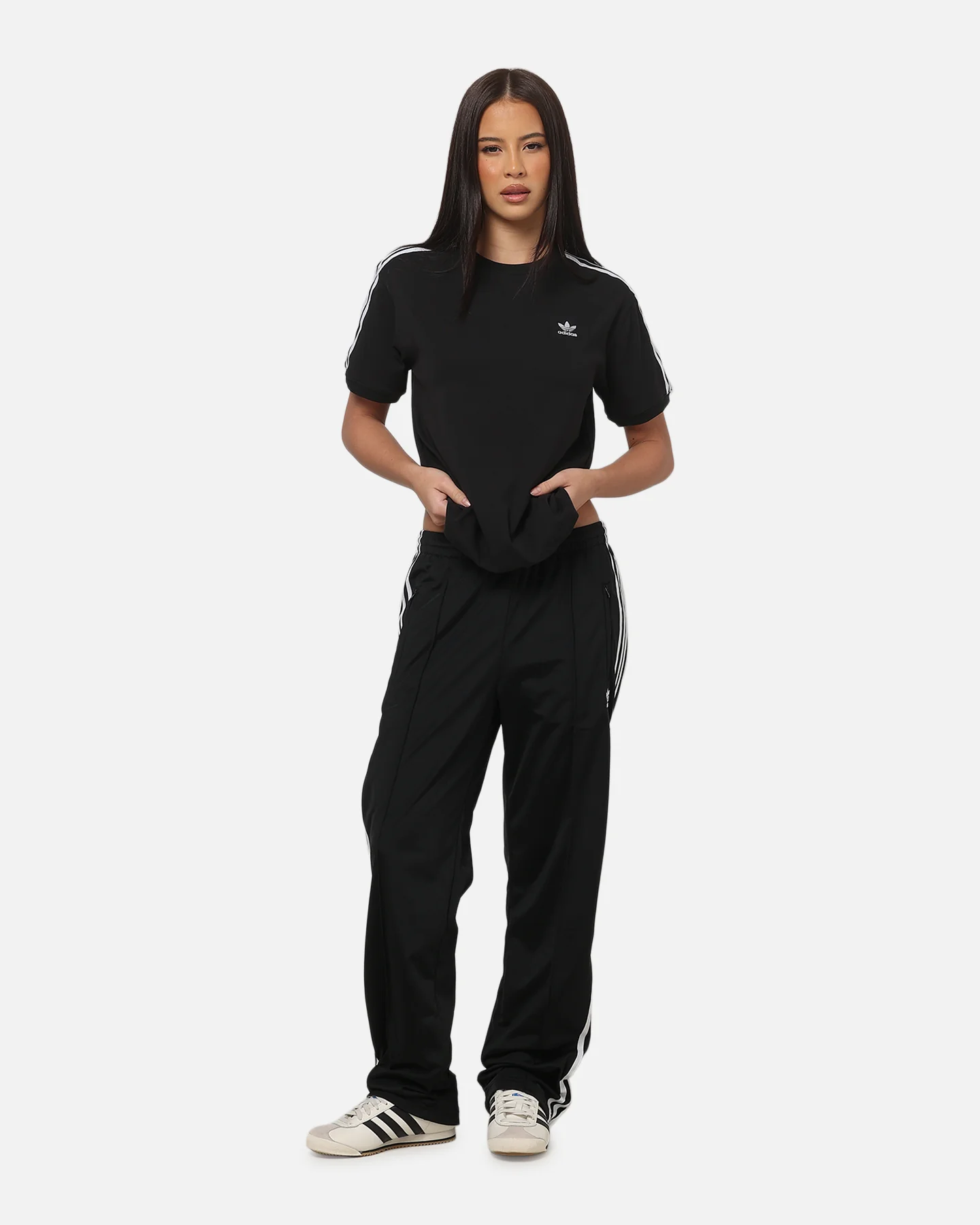 Adidas Women's 3 Stripe T-Shirt Black/White - Image 2