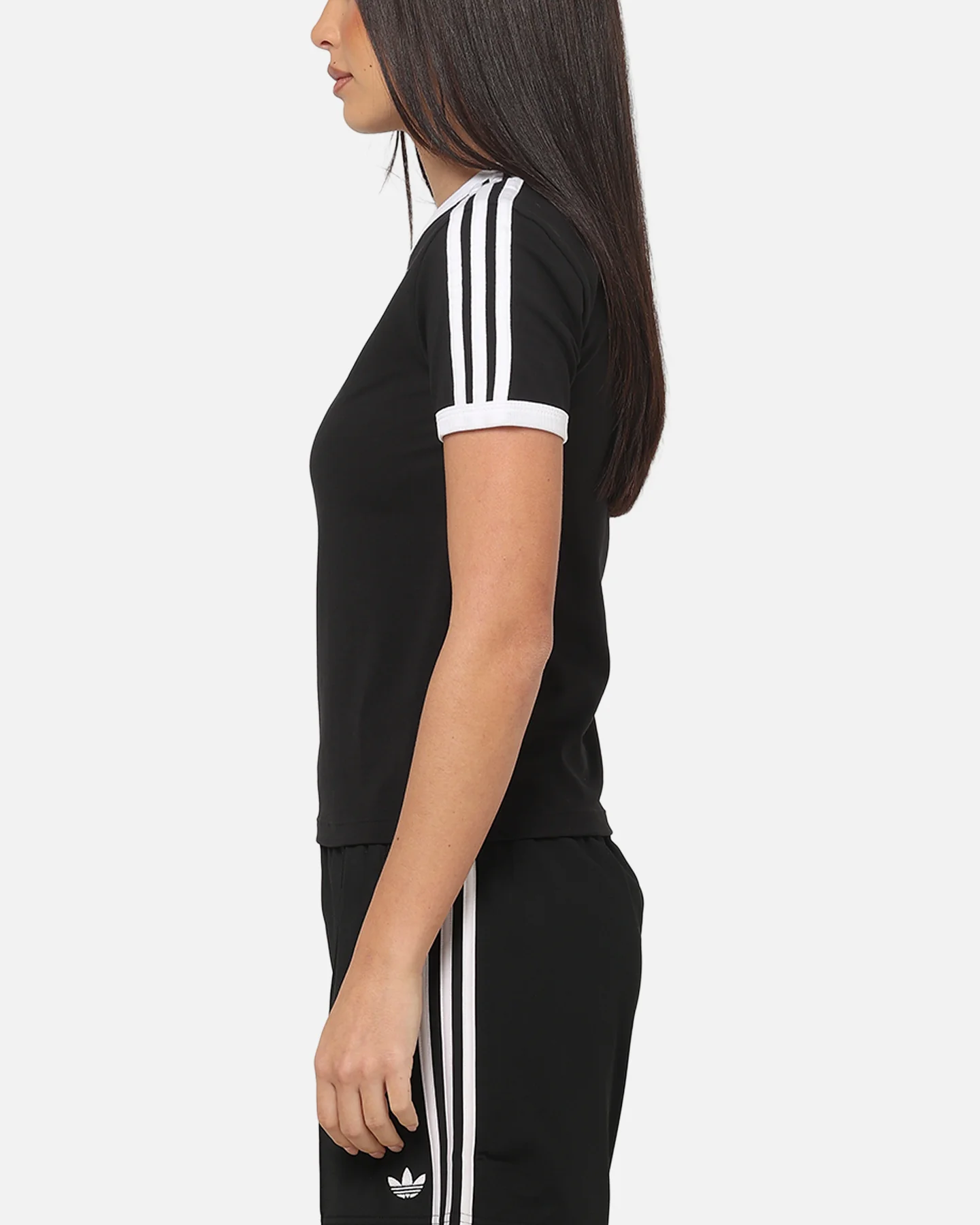 Adidas Women's 3 Stripe Slim T-Shirt Black/White - Image 5