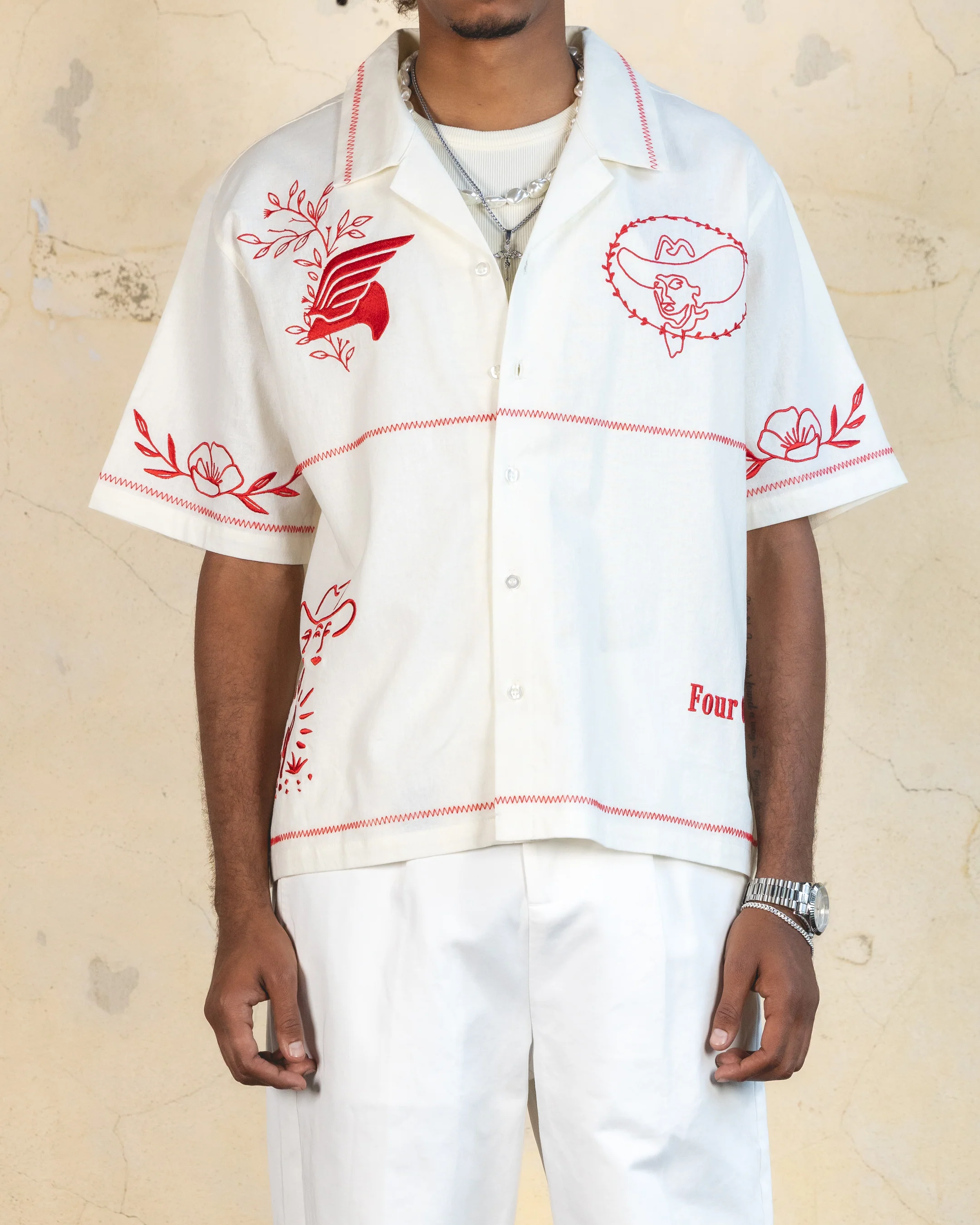 404 Frontier Embroidered Button Up Shirt Off White - Image 4