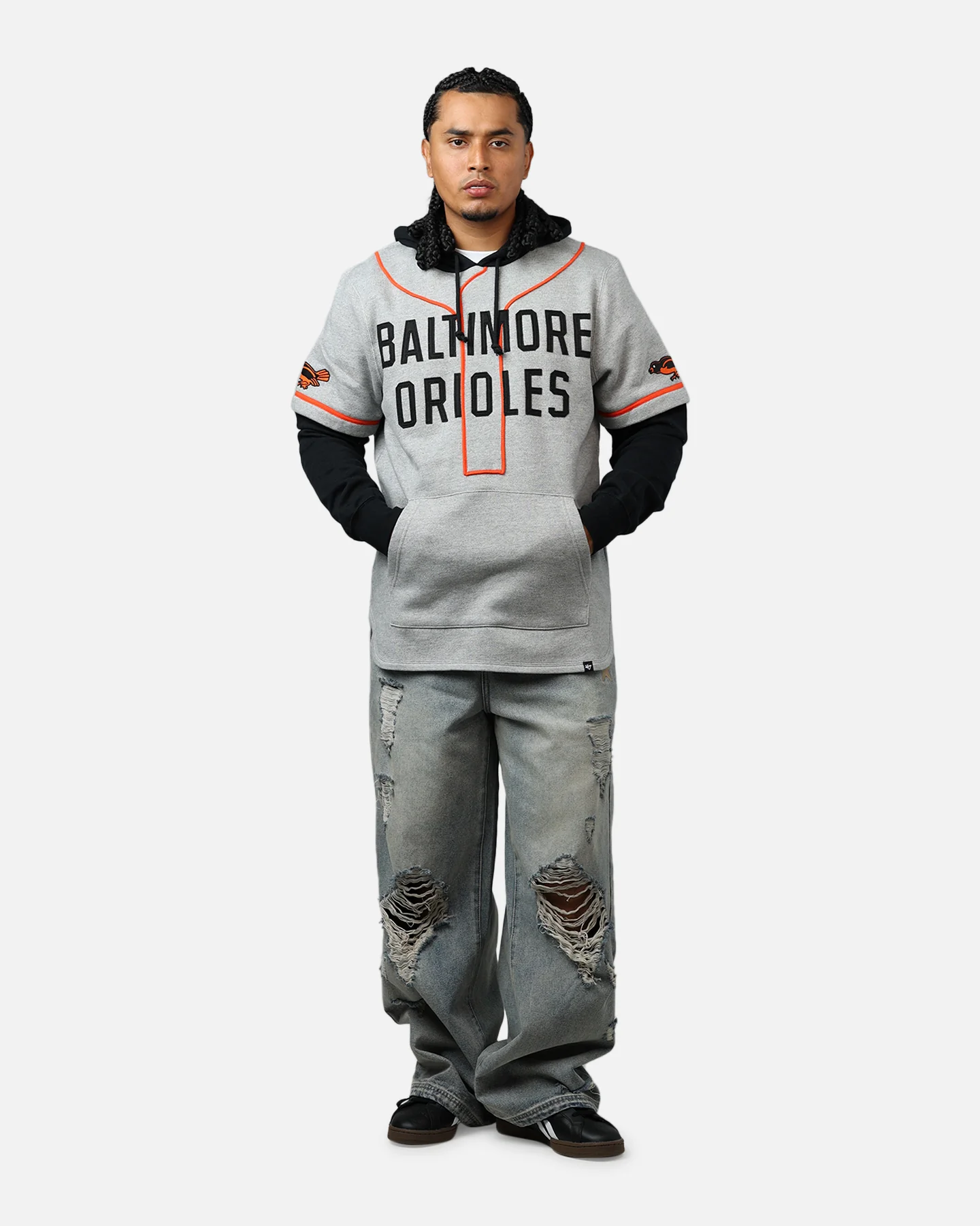 47 Brand Baltimore Orioles Game Hoodie Grey/Black - Image 3