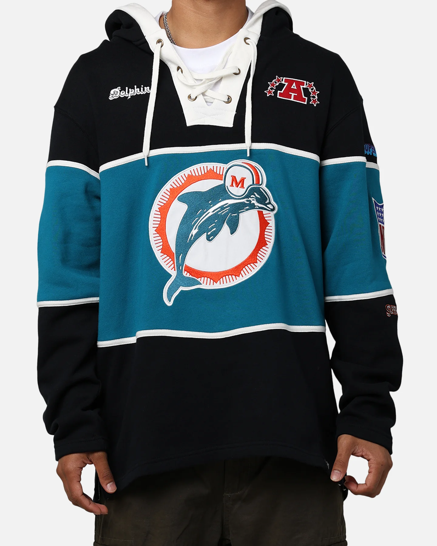 47 Brand Miami Dolphins Super Bowl Gridiron Lacer Hoodie Jet Black - Image 2