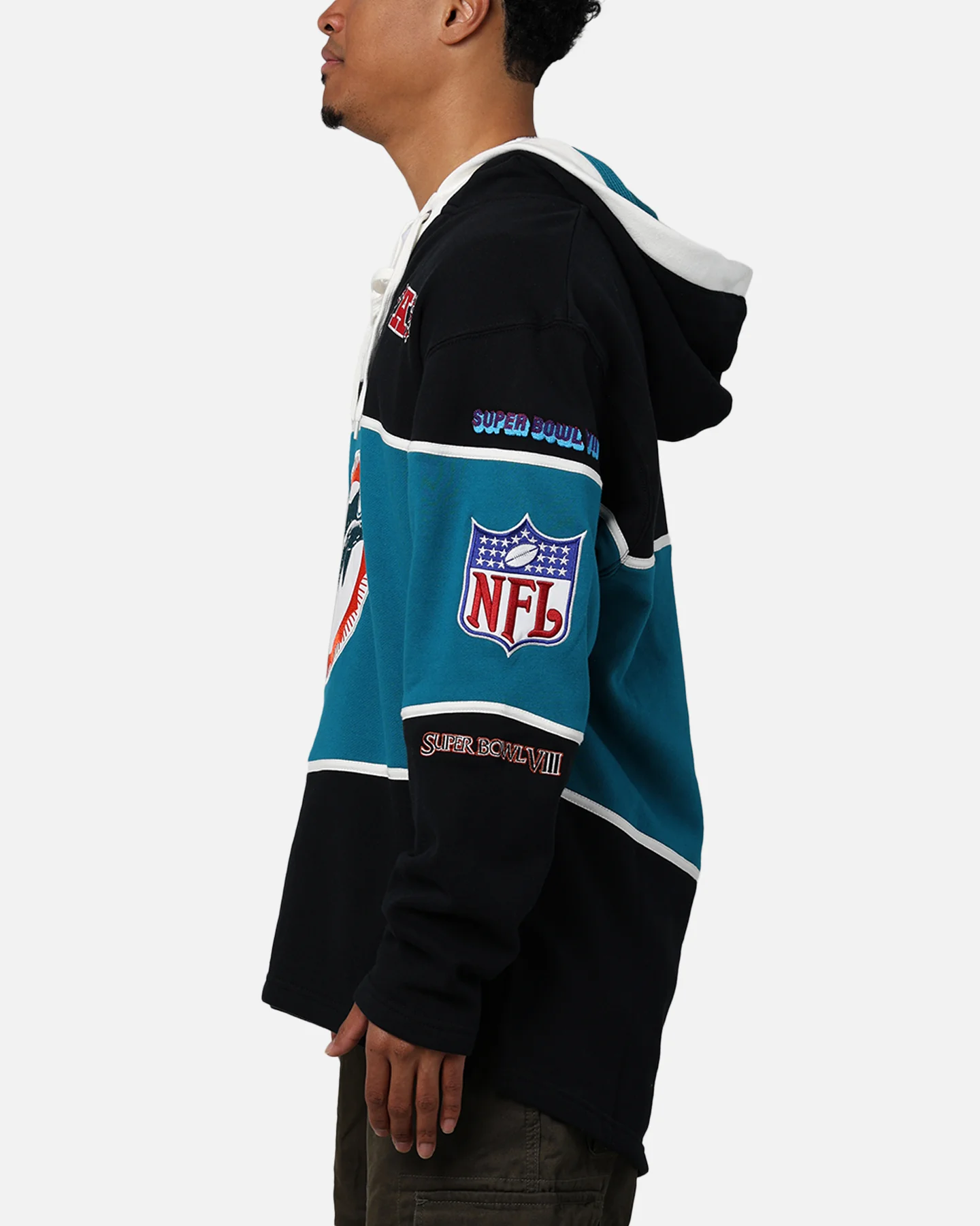 47 Brand Miami Dolphins Super Bowl Gridiron Lacer Hoodie Jet Black - Image 6