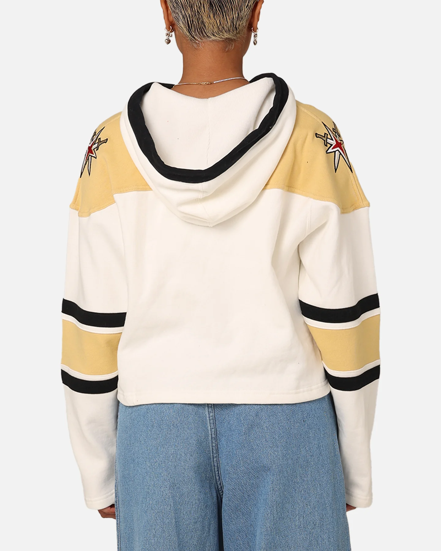 47 Brand Women's Vegas Golden Knights Cropped Lacer Hoodie White Wash - Image 3