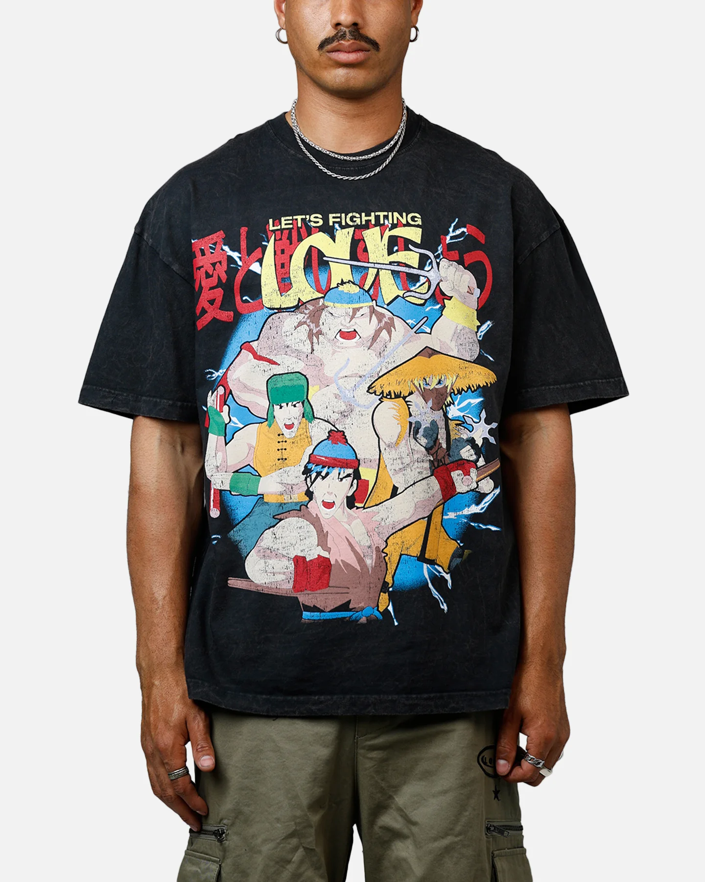 73Studio x South Park Lets Fighting Love Heavyweight T-Shirt Black Acidwash