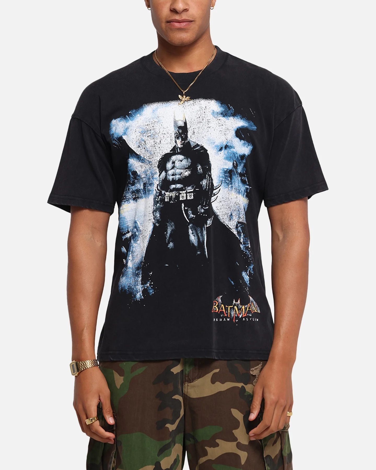 73Studio X DC Batman Arkham Asylum Vintage T-Shirt Black Acidwash