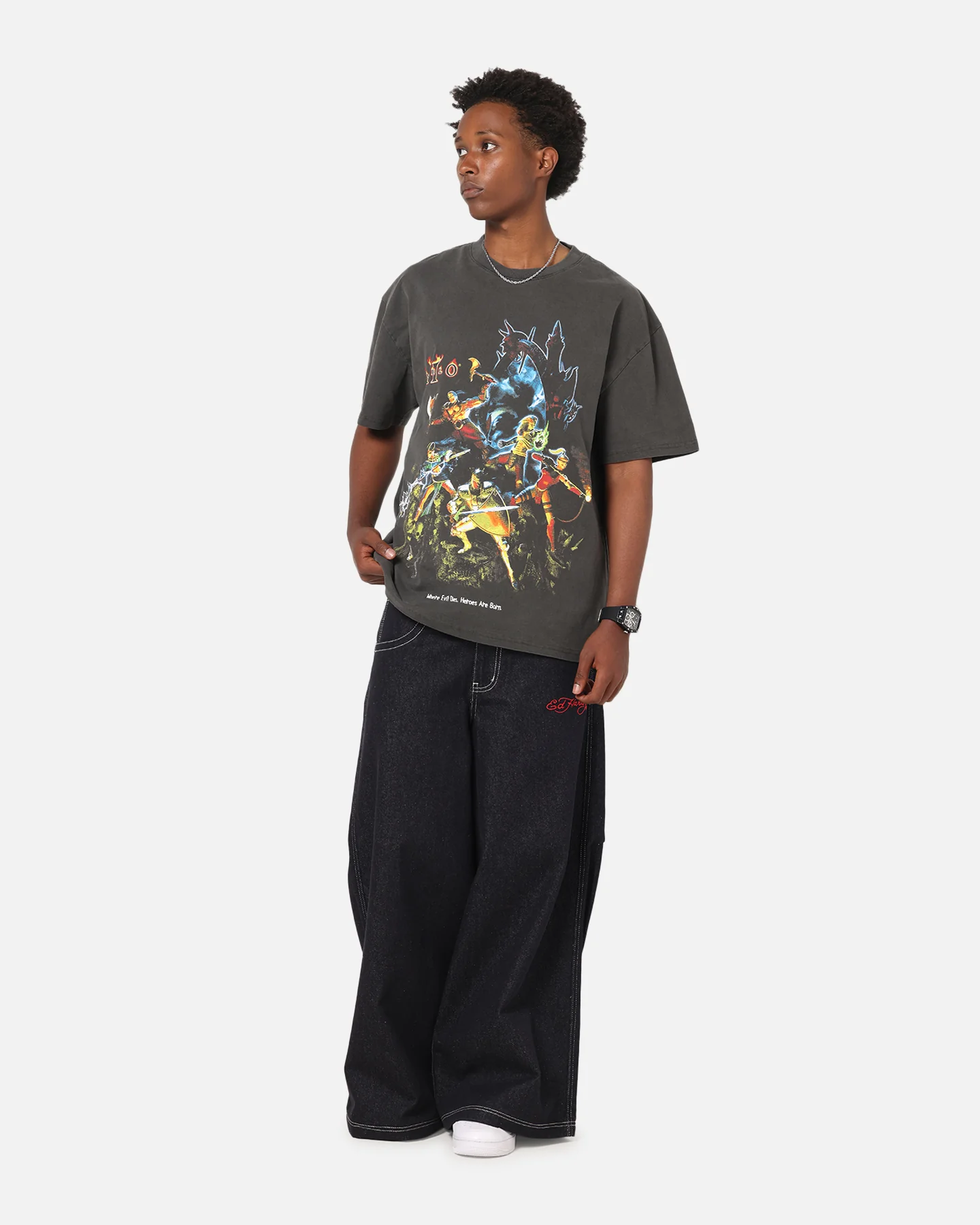 73Studio X Diablo Halloween Heroes Are Born Heavyweight T-Shirt Black Wash - Image 3