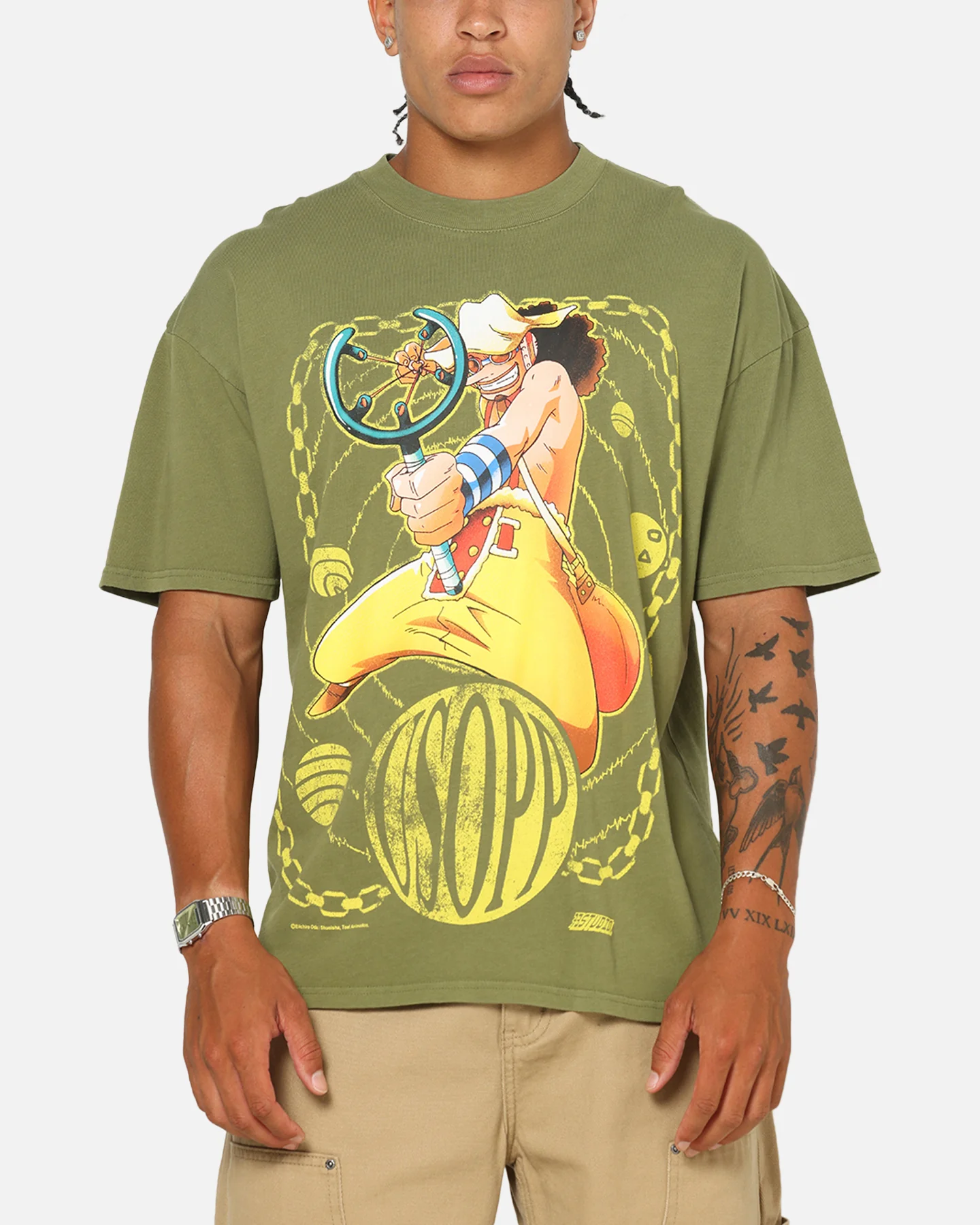 73Studio X One Piece Usopp Vintage T-Shirt Washed Olive
