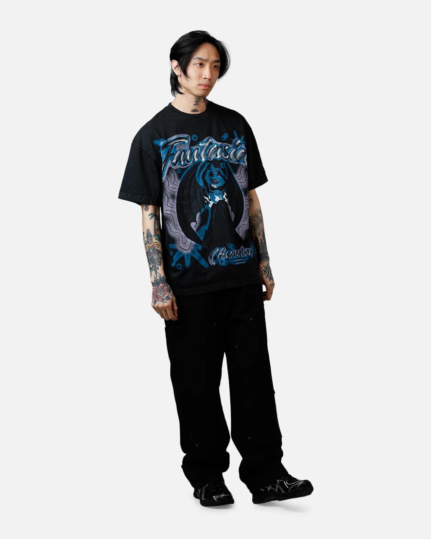 73Studio Disney Fantasia Chernabog Airbrush T-Shirt Black Acidwash - Image 3