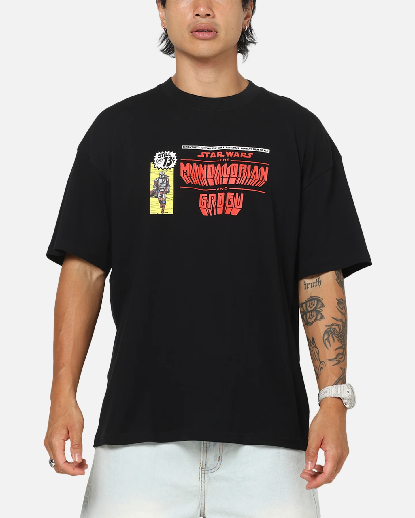 73Studio Star Wars Mando And Grogu Comic T-Shirt Black - Image 2