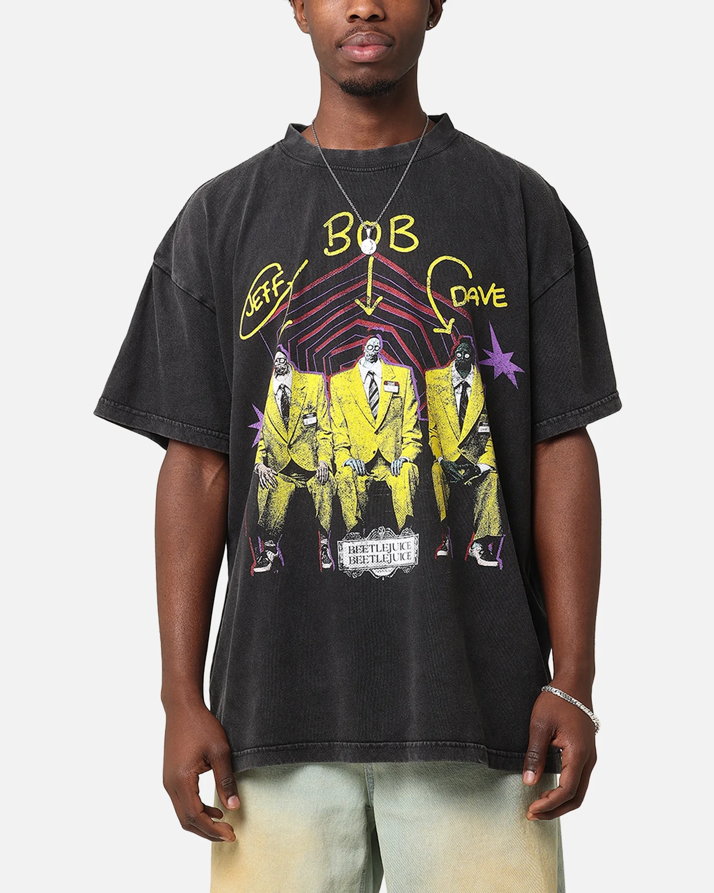 73Studio X Beetlejuice Jeff Bob Dave Vintage T-Shirt Black Acidwash