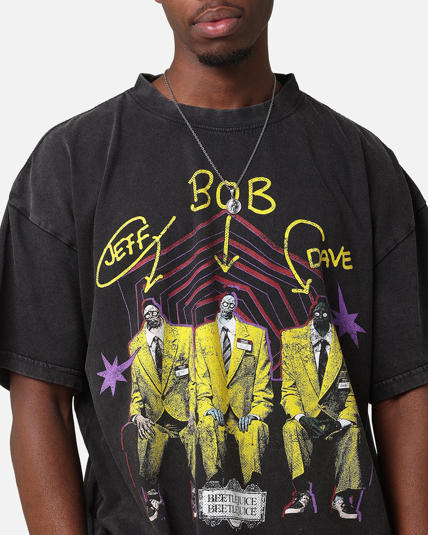 73Studio X Beetlejuice Jeff Bob Dave Vintage T-Shirt Black Acidwash - Image 6