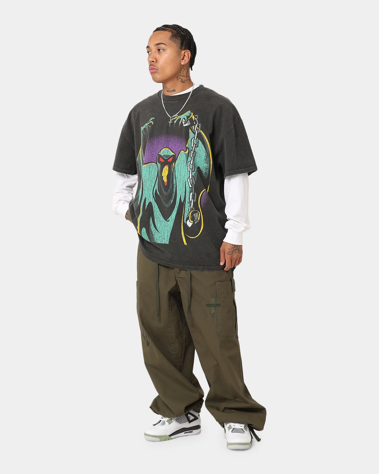 73Studio X Cartoon Network Green Ghost Heavyweight Vintage T-Shirt Black Wash - Image 5