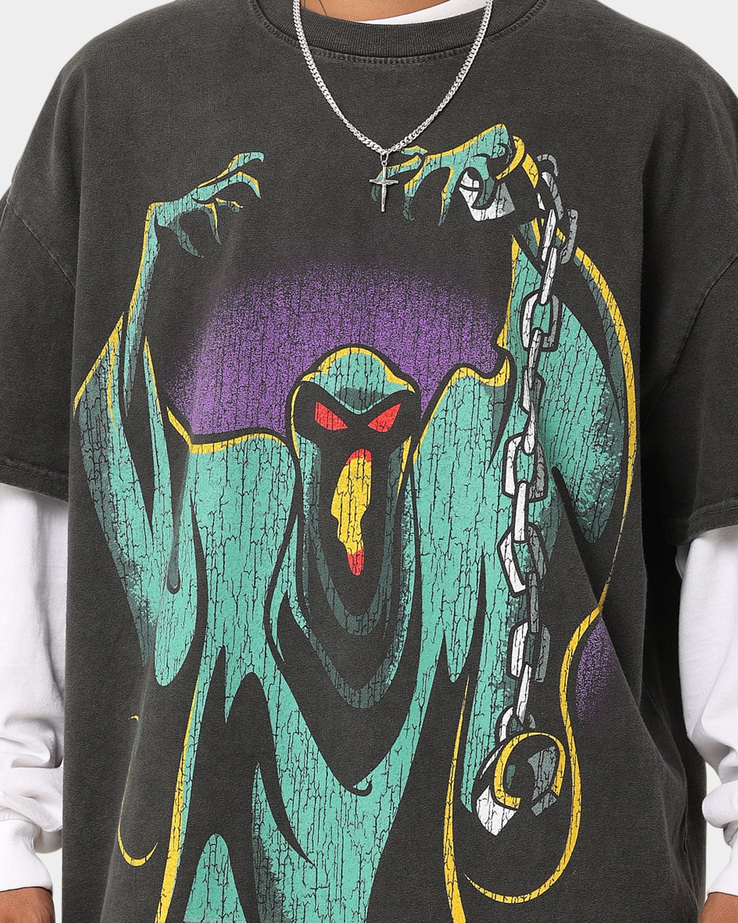 73Studio X Cartoon Network Green Ghost Heavyweight Vintage T-Shirt Black Wash - Image 6