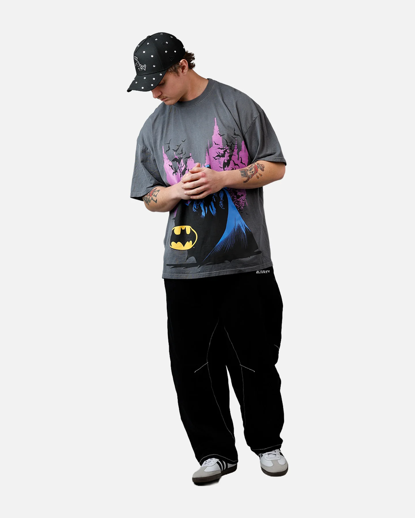 73Studio X DC Batman Caped Crusader T-Shirt Washed Charcoal - Image 2