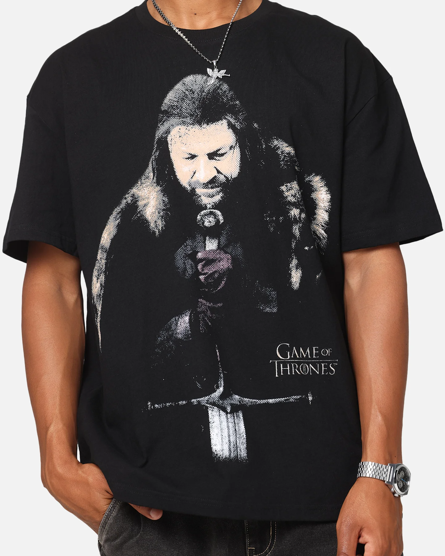 73Studio X Game Of Thrones Ned Stark Vintage T-Shirt Black Acidwash - Image 7