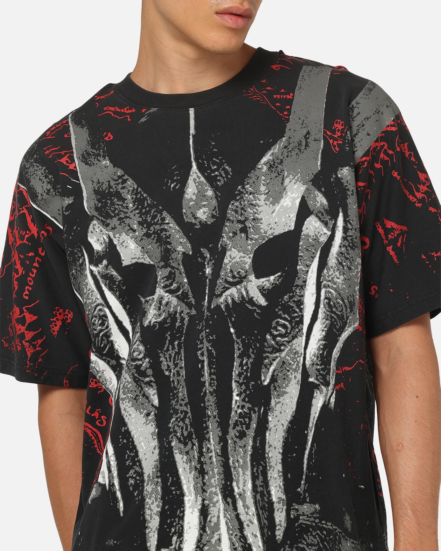 73Studio X Lord Of The Rings Sauron All Over Print T-Shirt Black Acidwash - Image 7