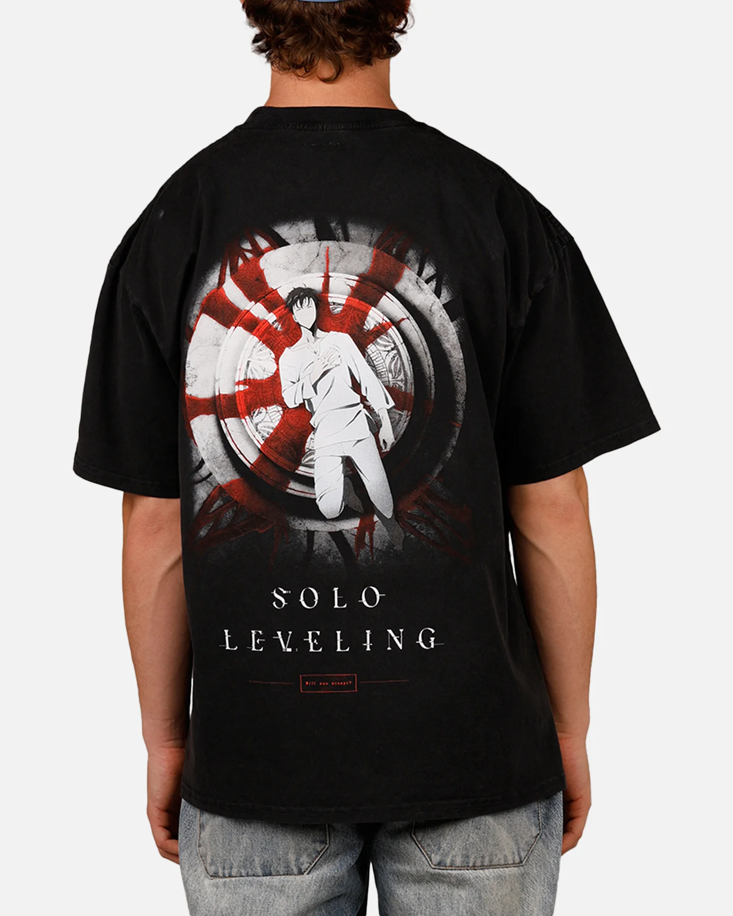 73Studio X Solo Leveling Solo Leveling Vintage T-Shirt Black Acidwash - Image 2