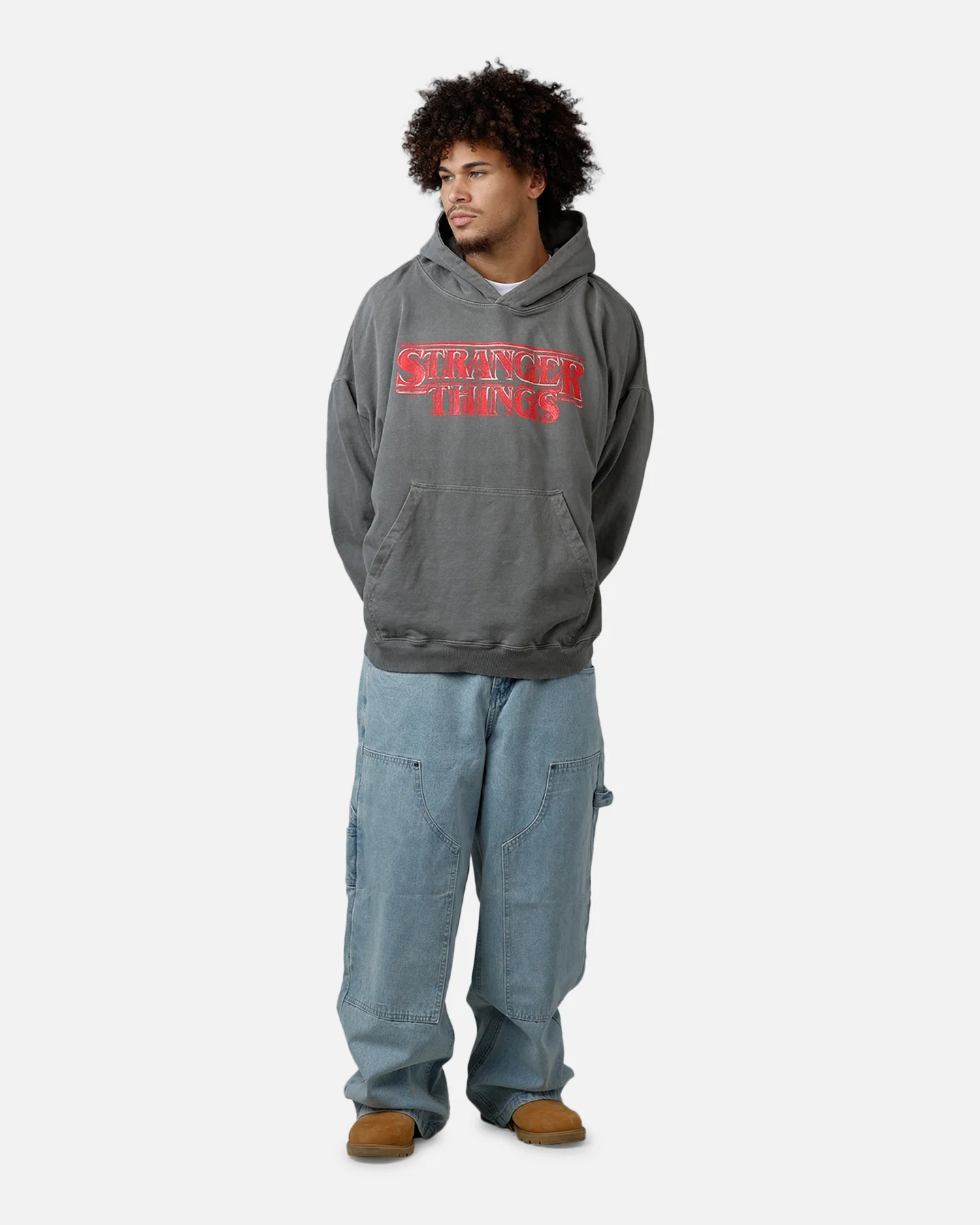 73Studio X Stranger Things Hawkins Heroes Hoodie Washed Charcoal - Image 3
