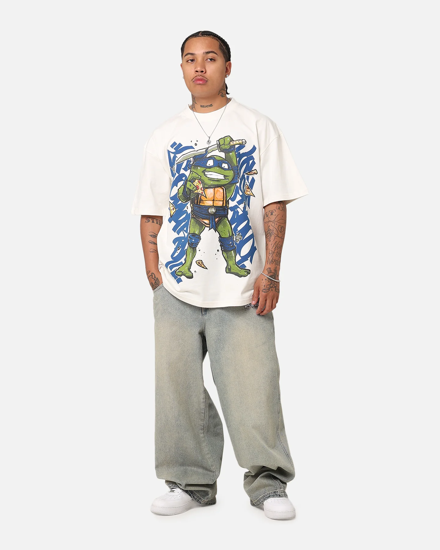 73Studio X Teenage Mutant Ninja Turtles Leonardo X Sofles Vintage T-Shirt Off White - Image 2