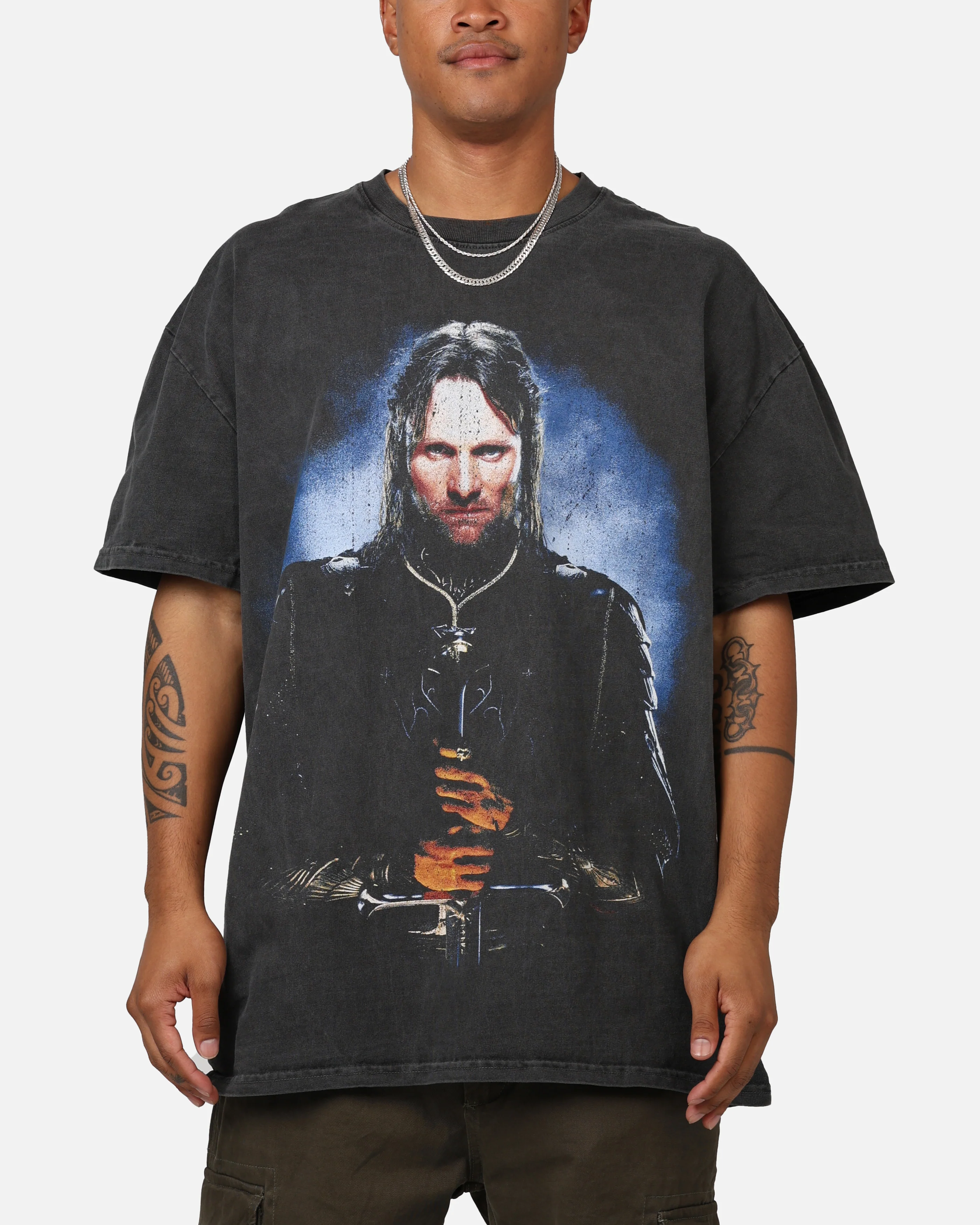73Studio X The Lord Of The Rings Aragorn Heavyweight Vintage T-Shirt Black Wash