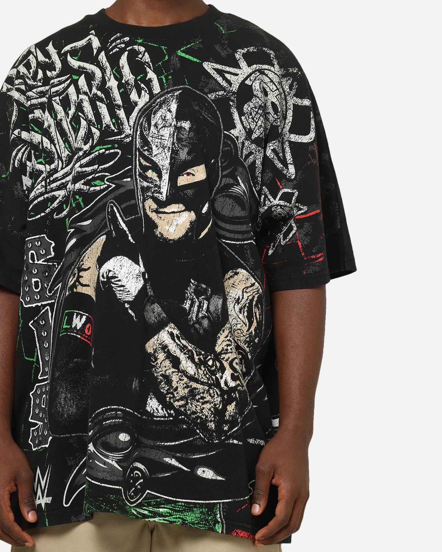 73Studio X WWE 619 All Over Print T-Shirt Black Wash - Image 8