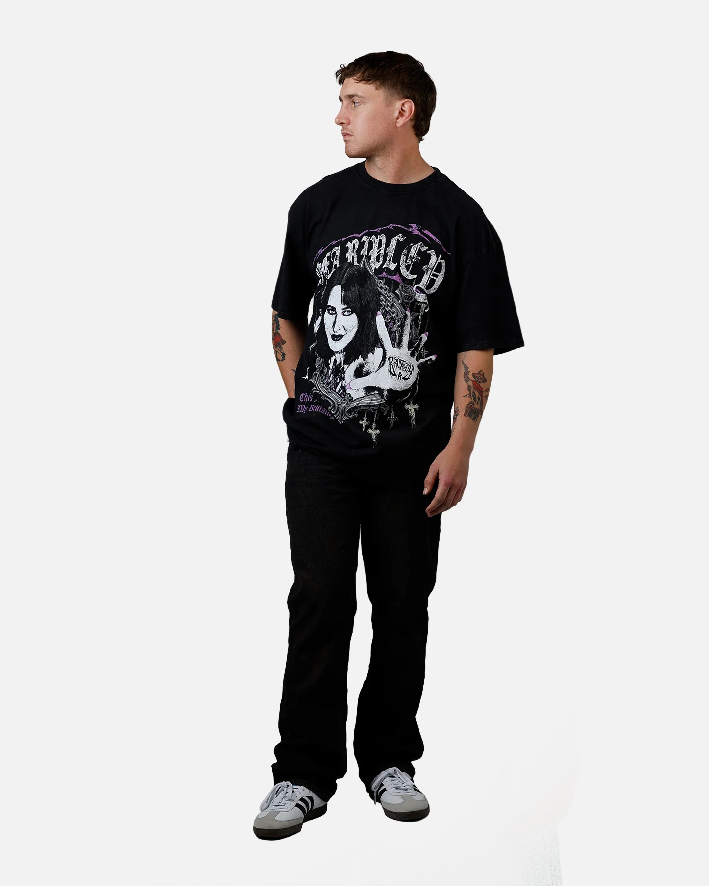 73Studio X WWE Wrestlemania 42 Rhea Ripley T-Shirt Black Acidwash - Image 3