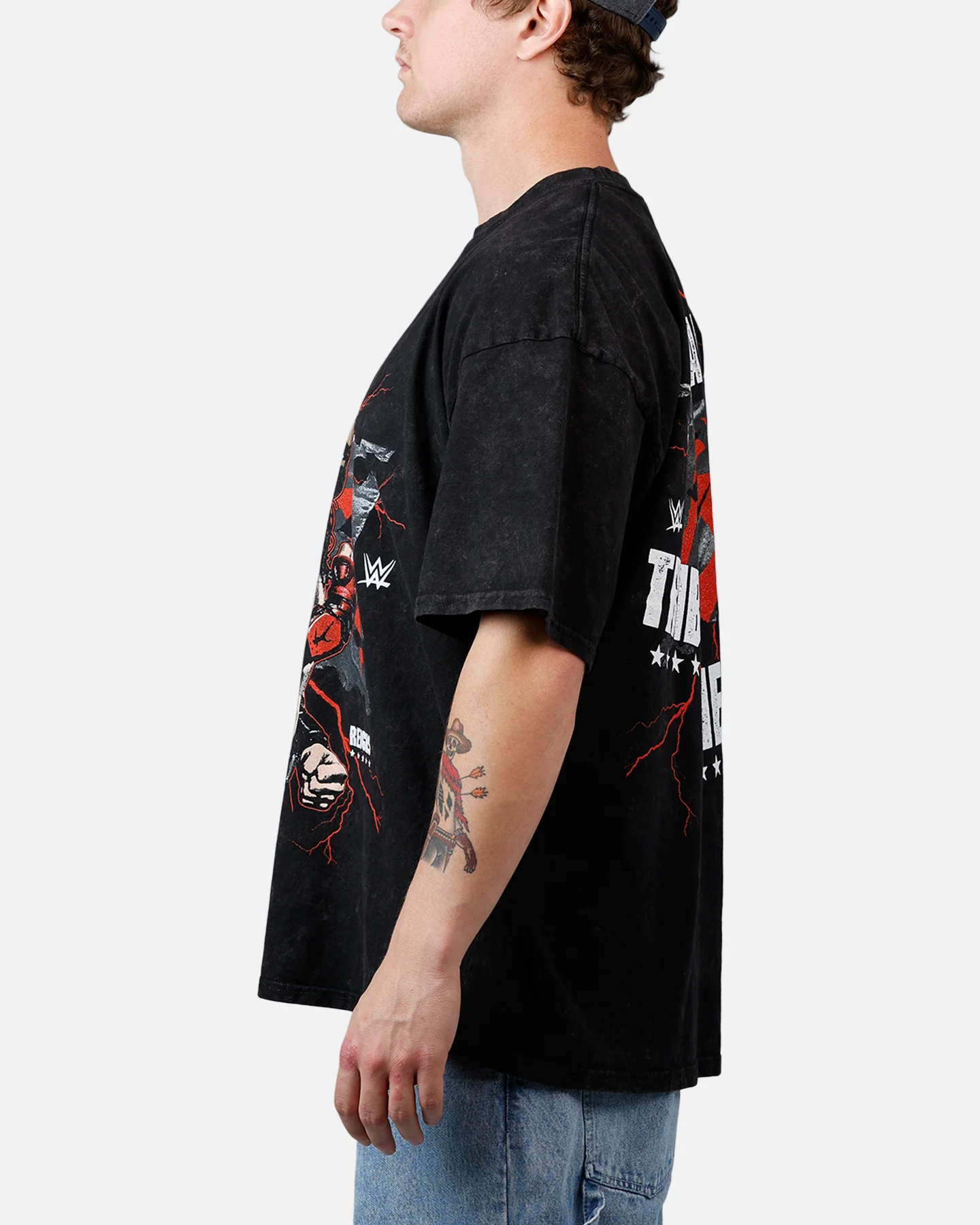 73Studio X WWE Wrestlemania 42 Roman Reigns T-Shirt Black Acidwash - Image 5