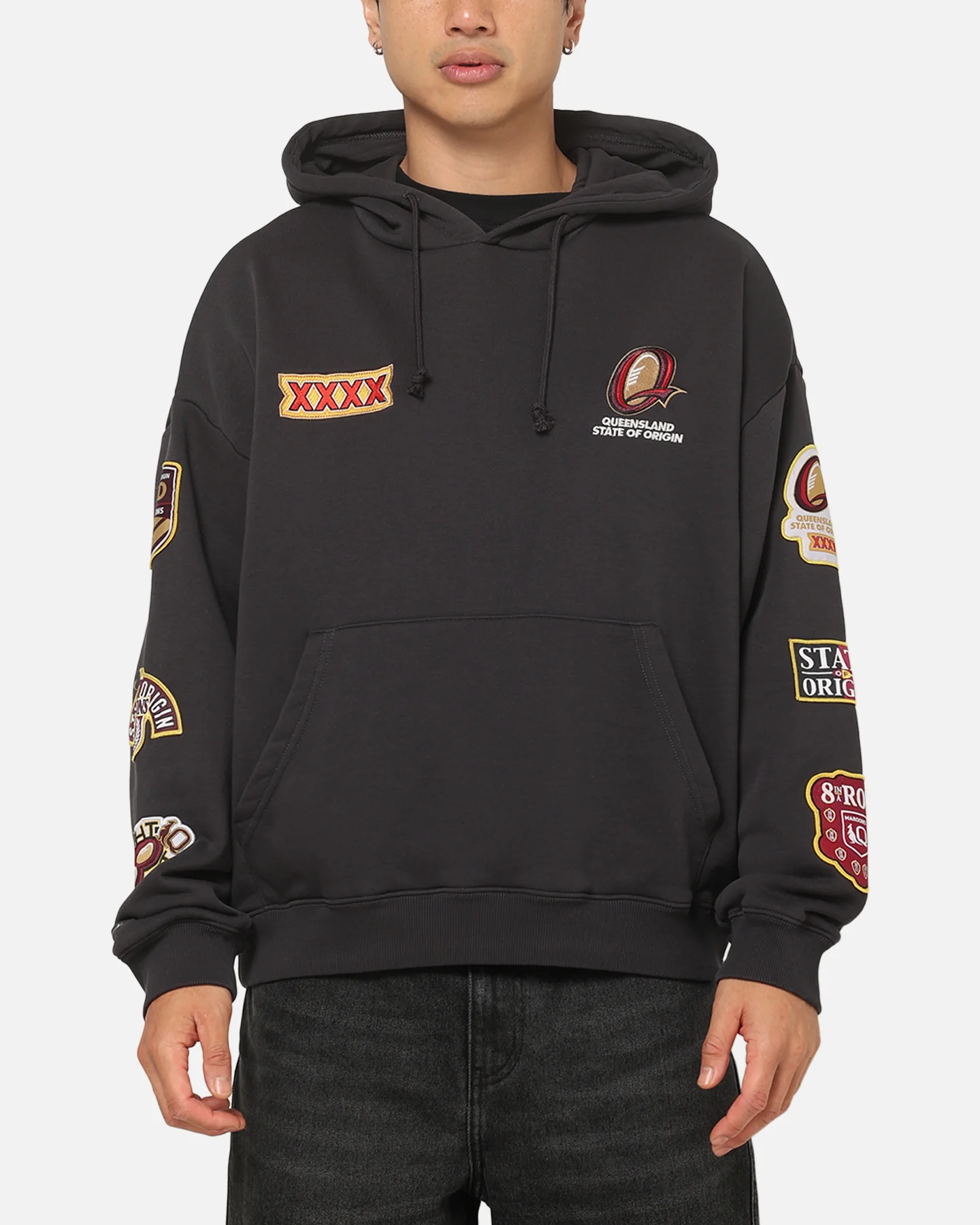 Mitchell & Ness Queensland Maroon 8 Straight Box Hoodie Washed Black