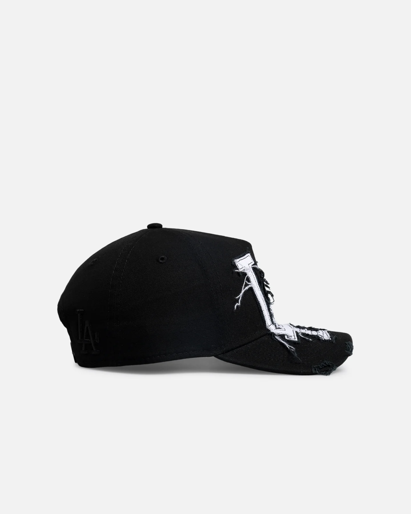 New Era Los Angeles Dodgers 'Applique Distressed' 9FORTY A-Frame Snapback Black/White - Image 3