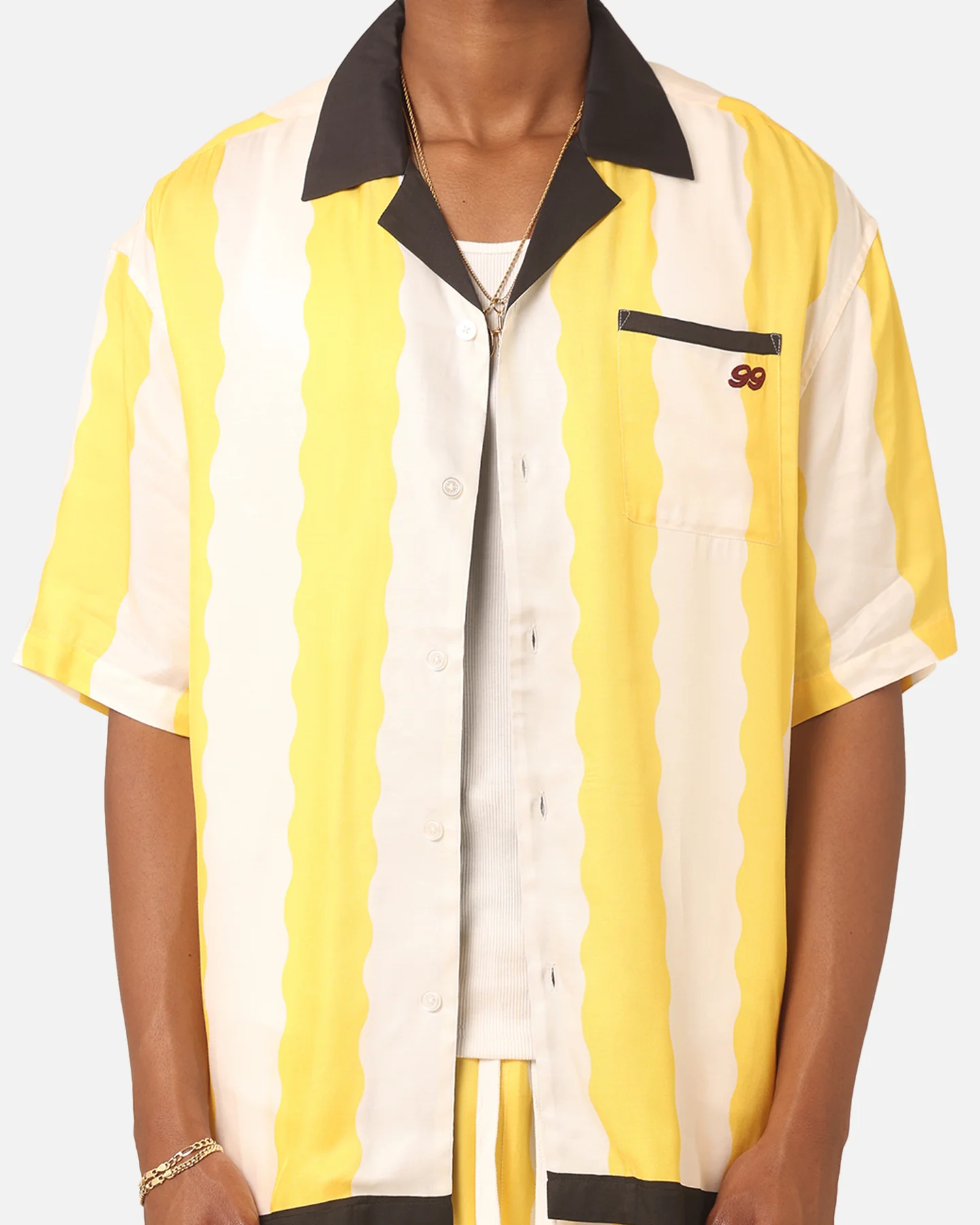 99 Cabana Bowling Short Sleeve Button Up Shirt Yellow/Off White - Image 6
