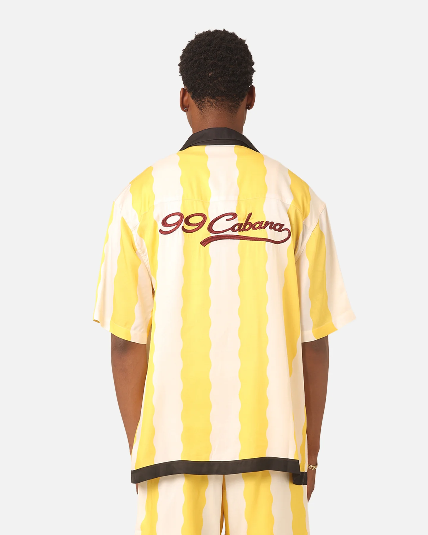 99 Cabana Bowling Short Sleeve Button Up Shirt Yellow/Off White - Image 7