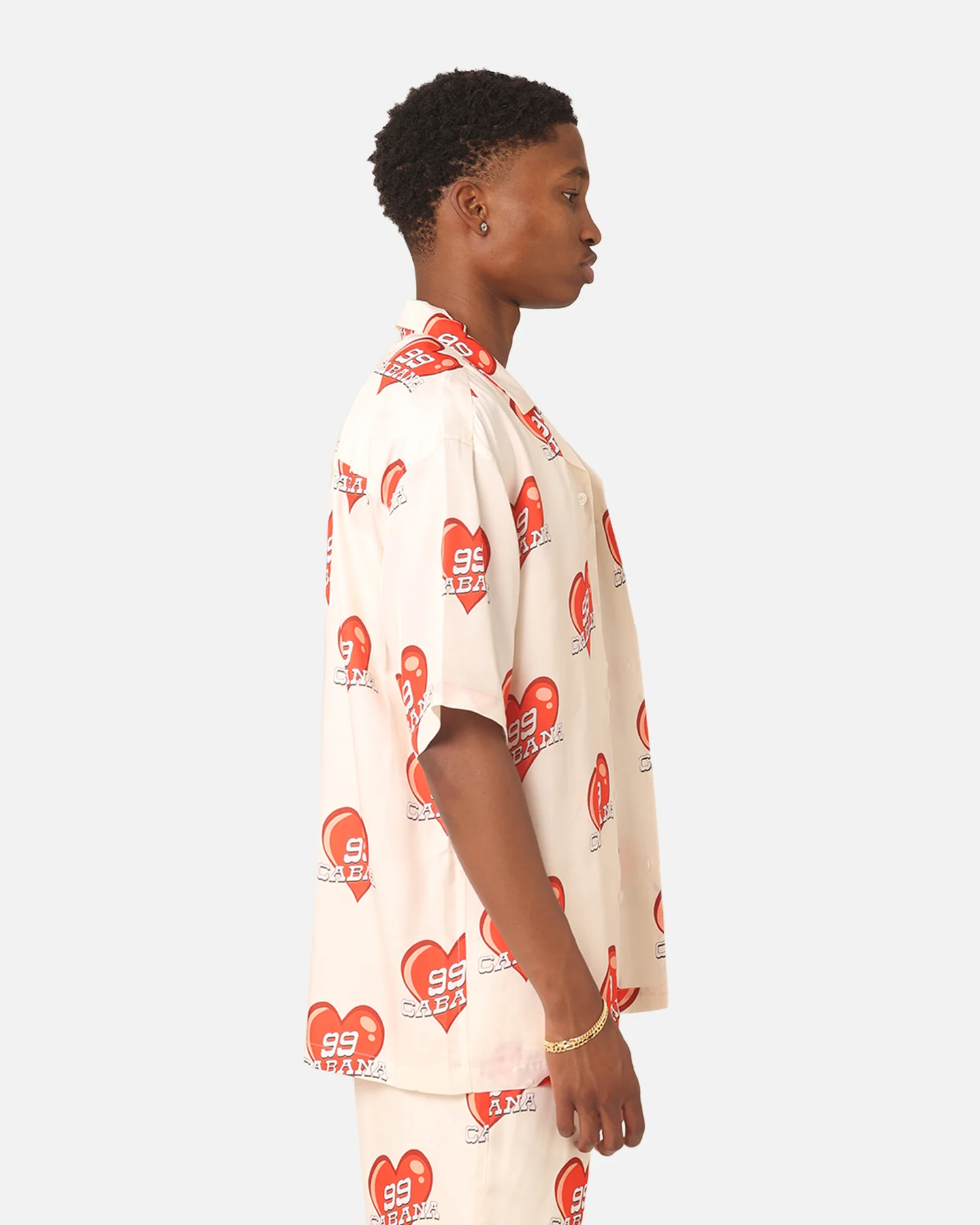 99 Cabana Roaming Hearts Short Sleeve Button Up Shirt Off White/Red - Image 5