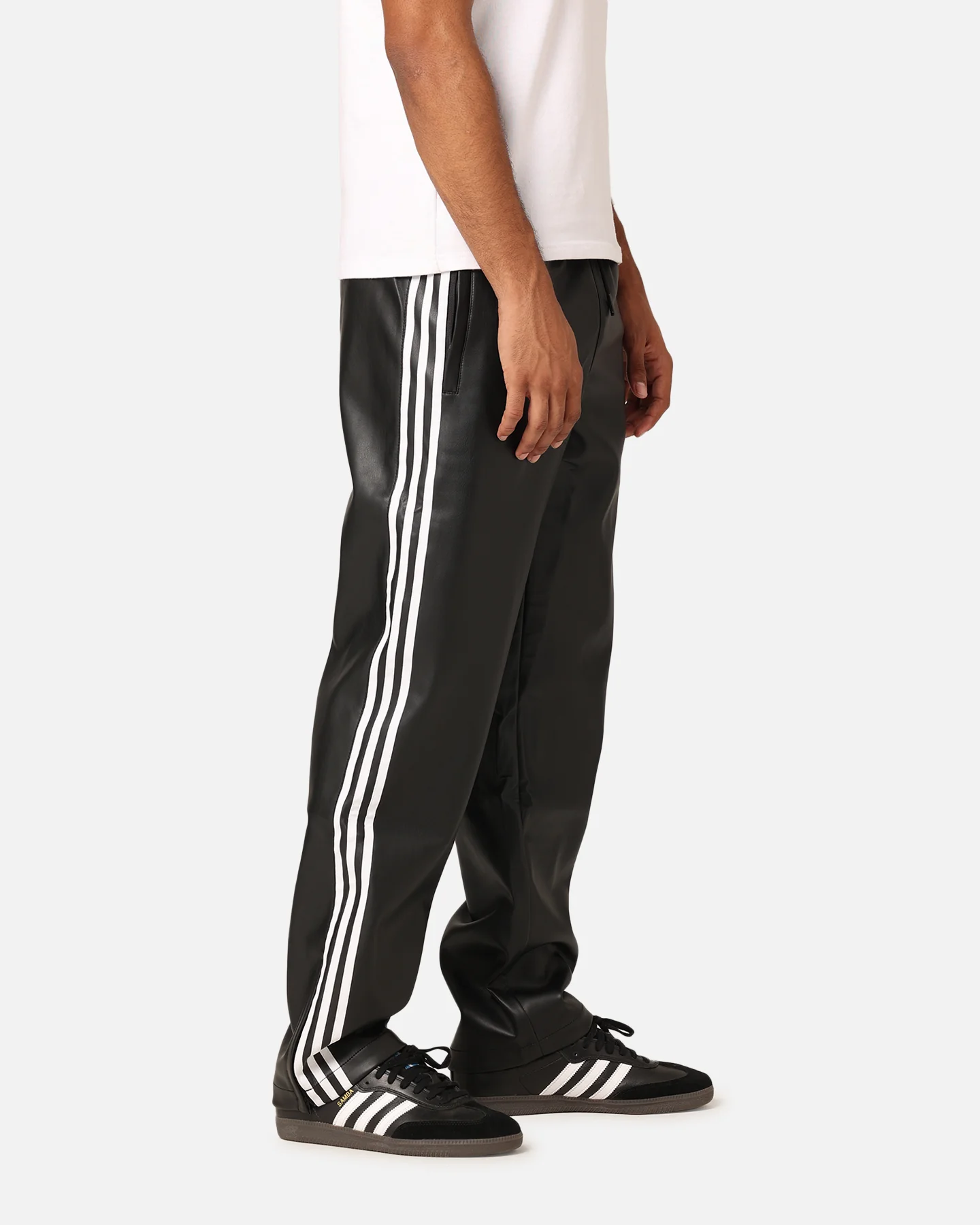 Adidas Faux Leather Adicolour 3-Stripes Firebird Track Suit Pants Black - Image 3