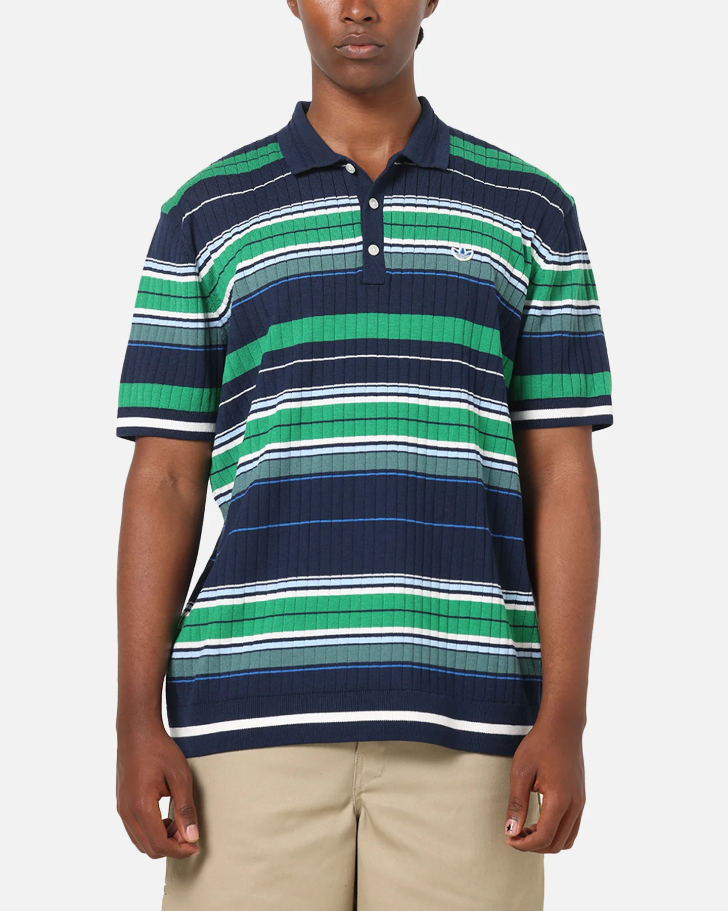Adidas Originals Knit Stripe Polo T-Shirt Night Indigo/Green