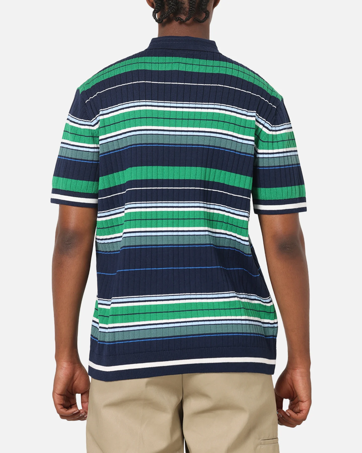 Adidas Originals Knit Stripe Polo T-Shirt Night Indigo/Green - Image 3