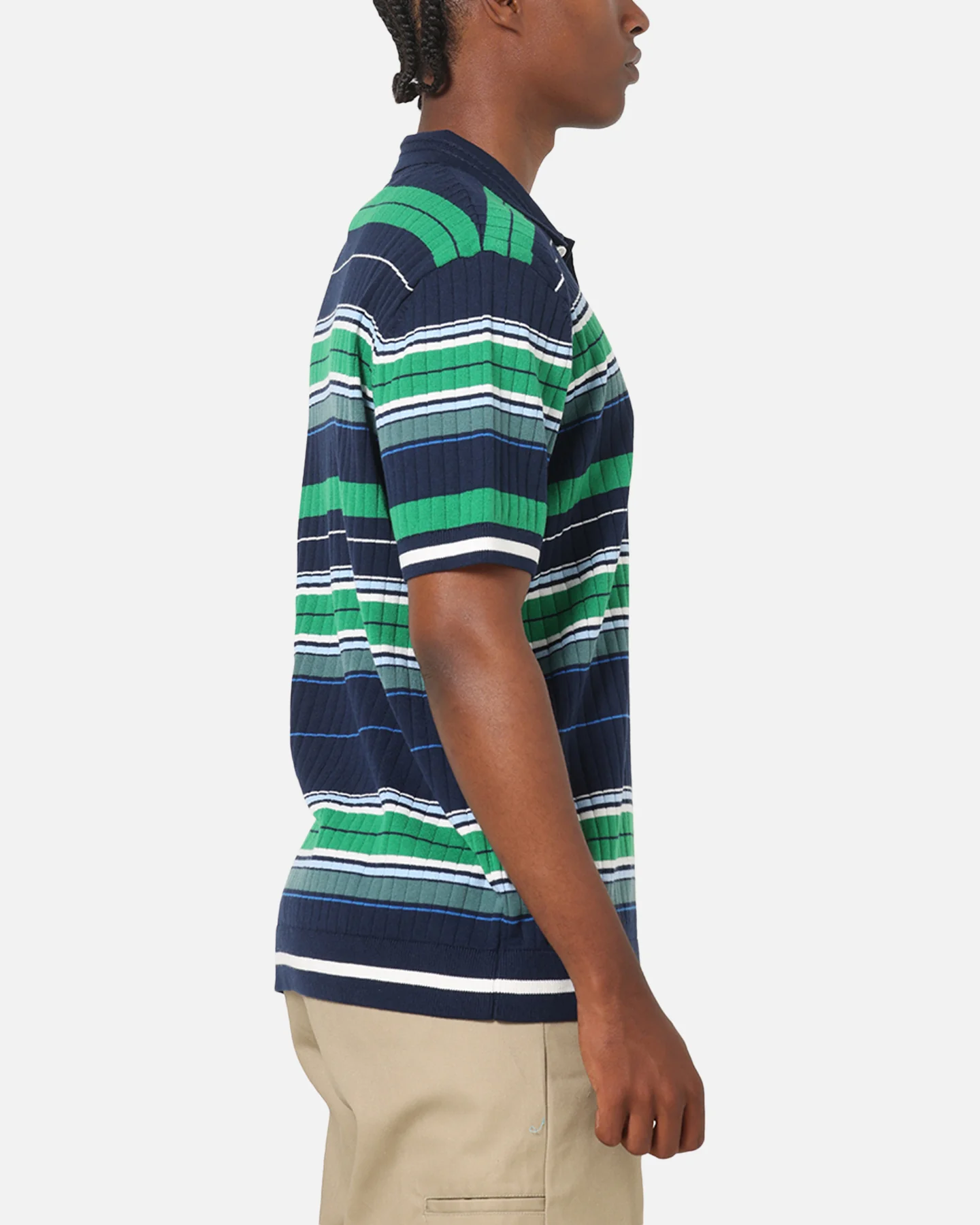 Adidas Originals Knit Stripe Polo T-Shirt Night Indigo/Green - Image 4