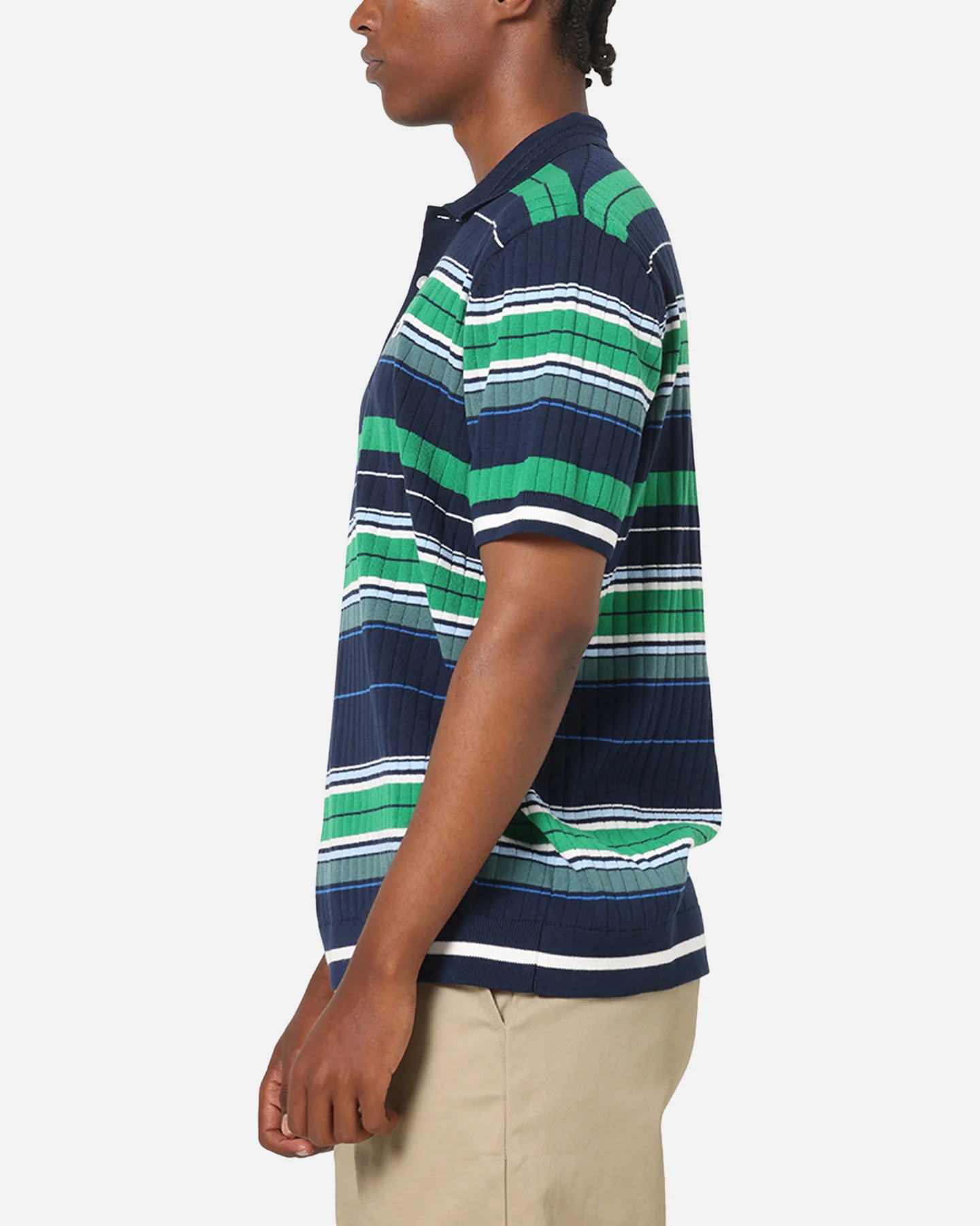 Adidas Originals Knit Stripe Polo T-Shirt Night Indigo/Green - Image 5