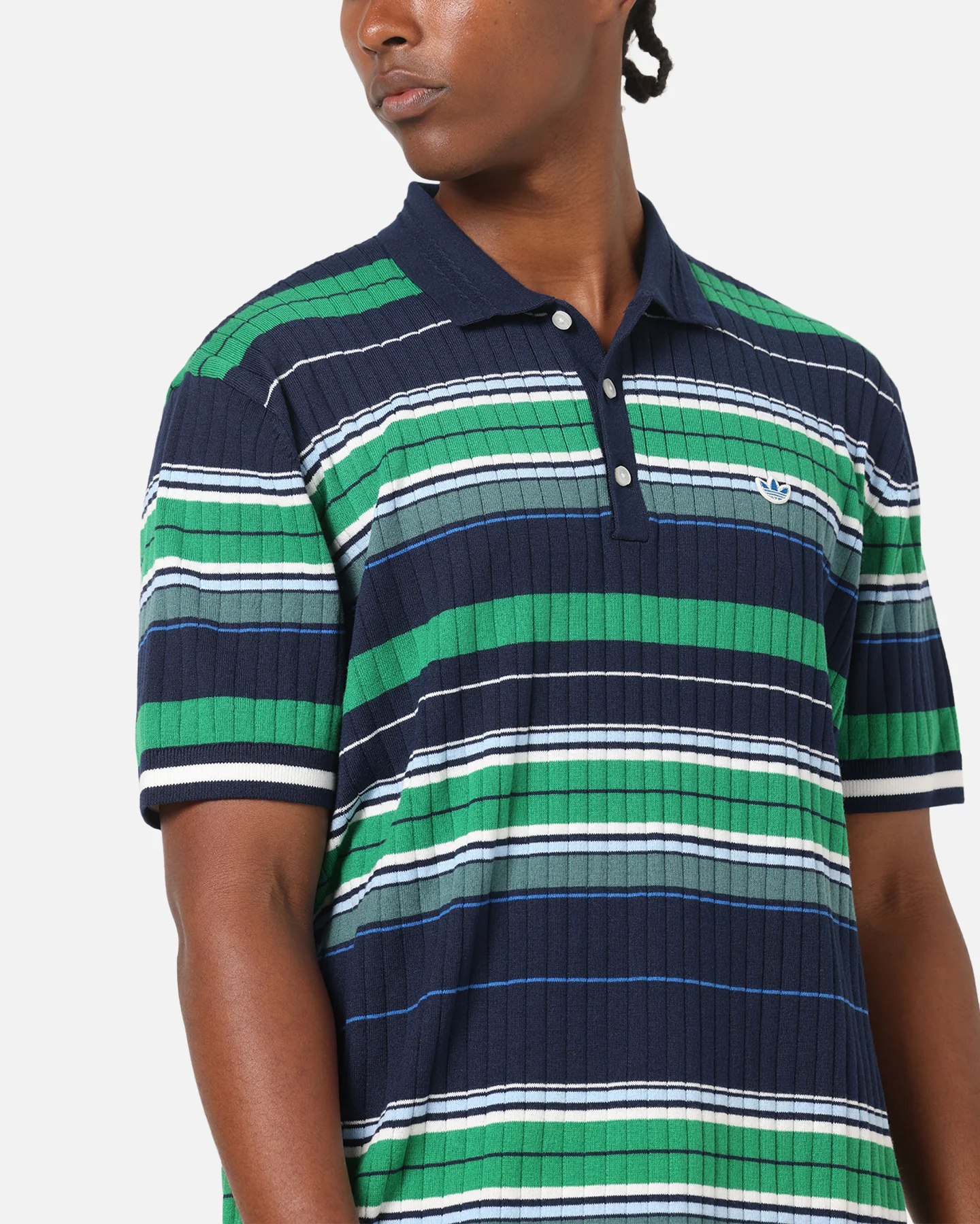 Adidas Originals Knit Stripe Polo T-Shirt Night Indigo/Green - Image 6