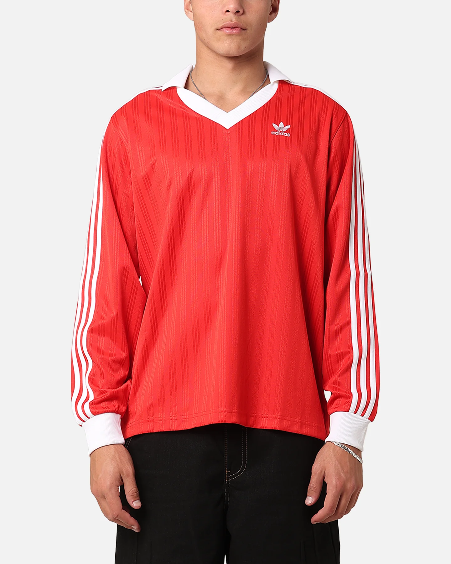 Adidas Pique Long Sleeve Football Polo Shirt Better Scarlet