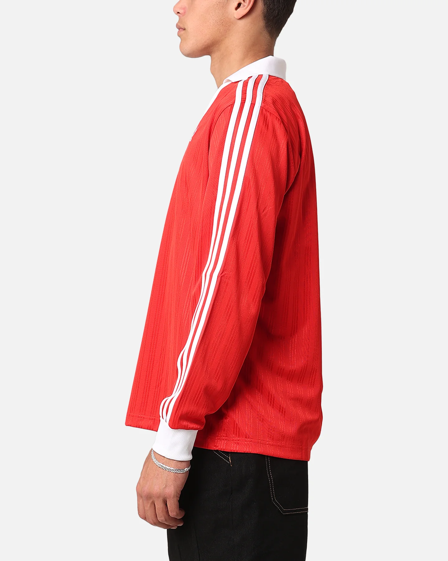 Adidas Pique Long Sleeve Football Polo Shirt Better Scarlet - Image 5