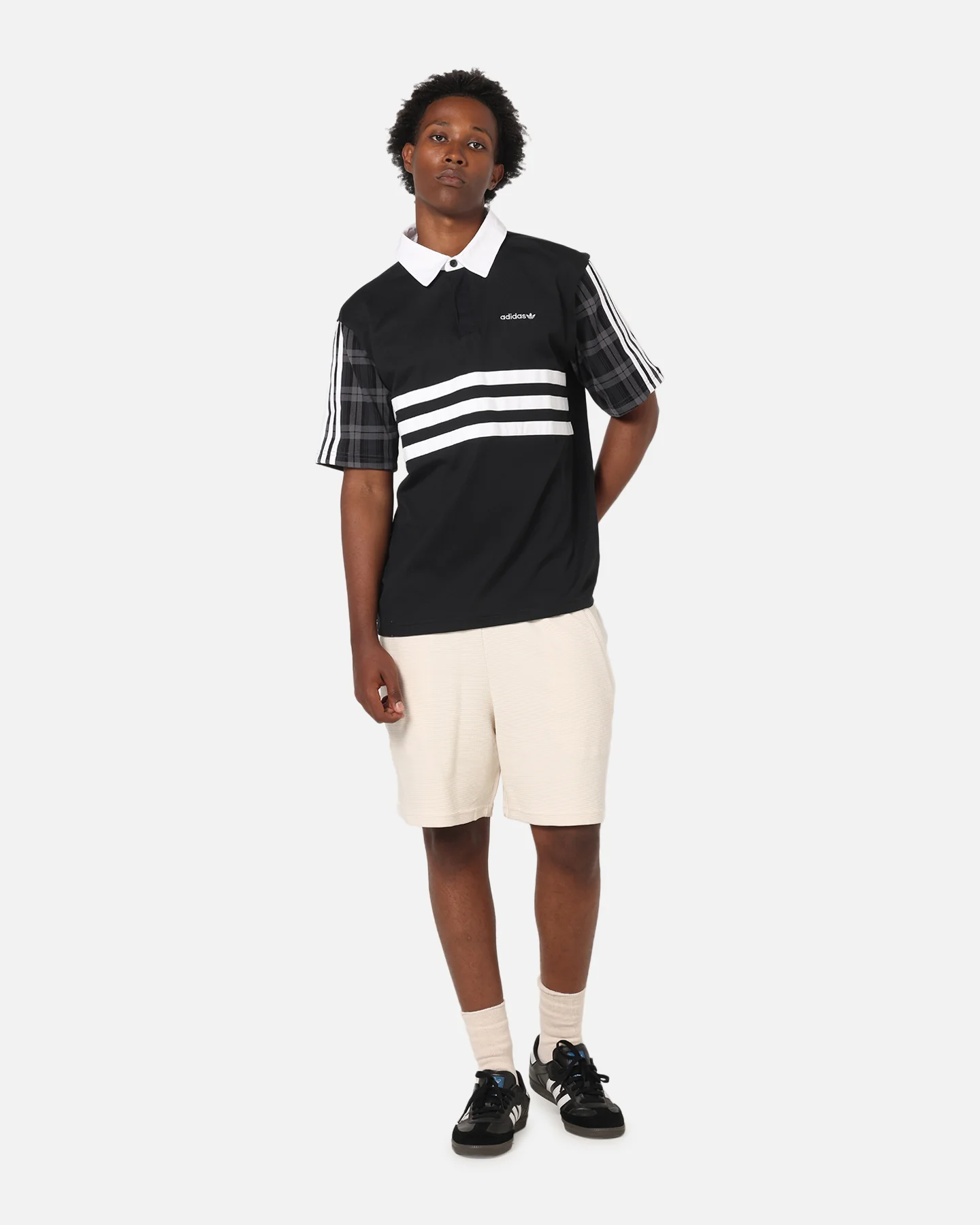 Adidas Tartan Regular Rugby Polo T-Shirt Black - Image 2