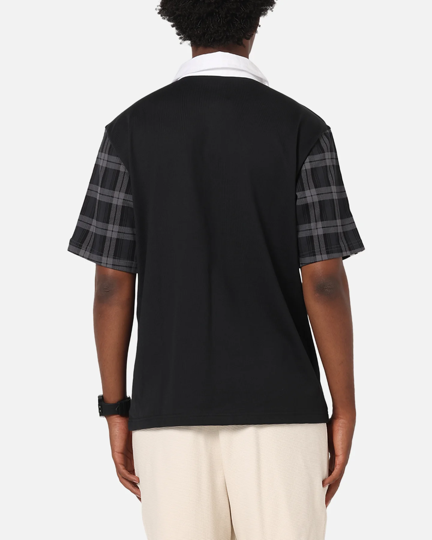 Adidas Tartan Regular Rugby Polo T-Shirt Black - Image 3
