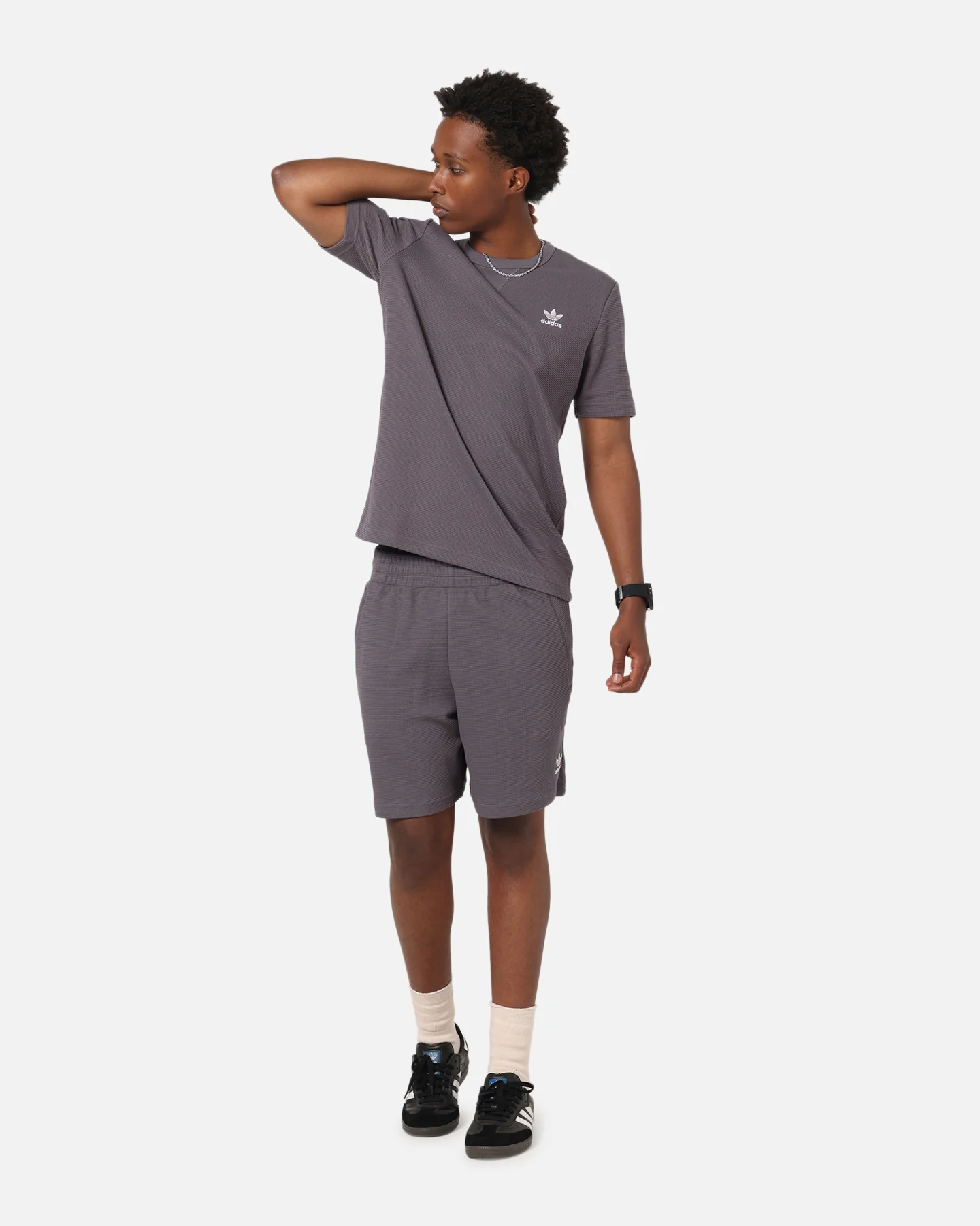 Adidas Trefoil Essentials Waffle T-Shirt Grey Strata - Image 2