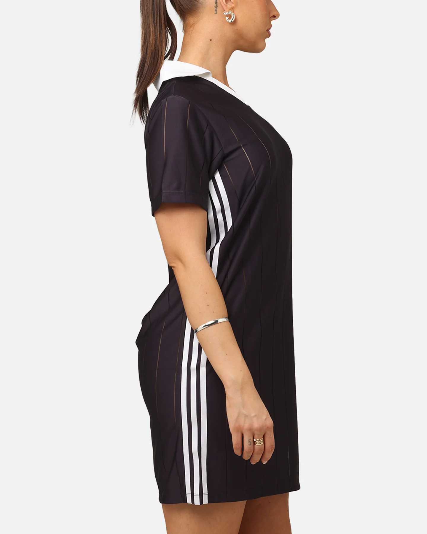 Adidas Women's 3-Stripes Pinstripe Dress Aurora Black - Image 4