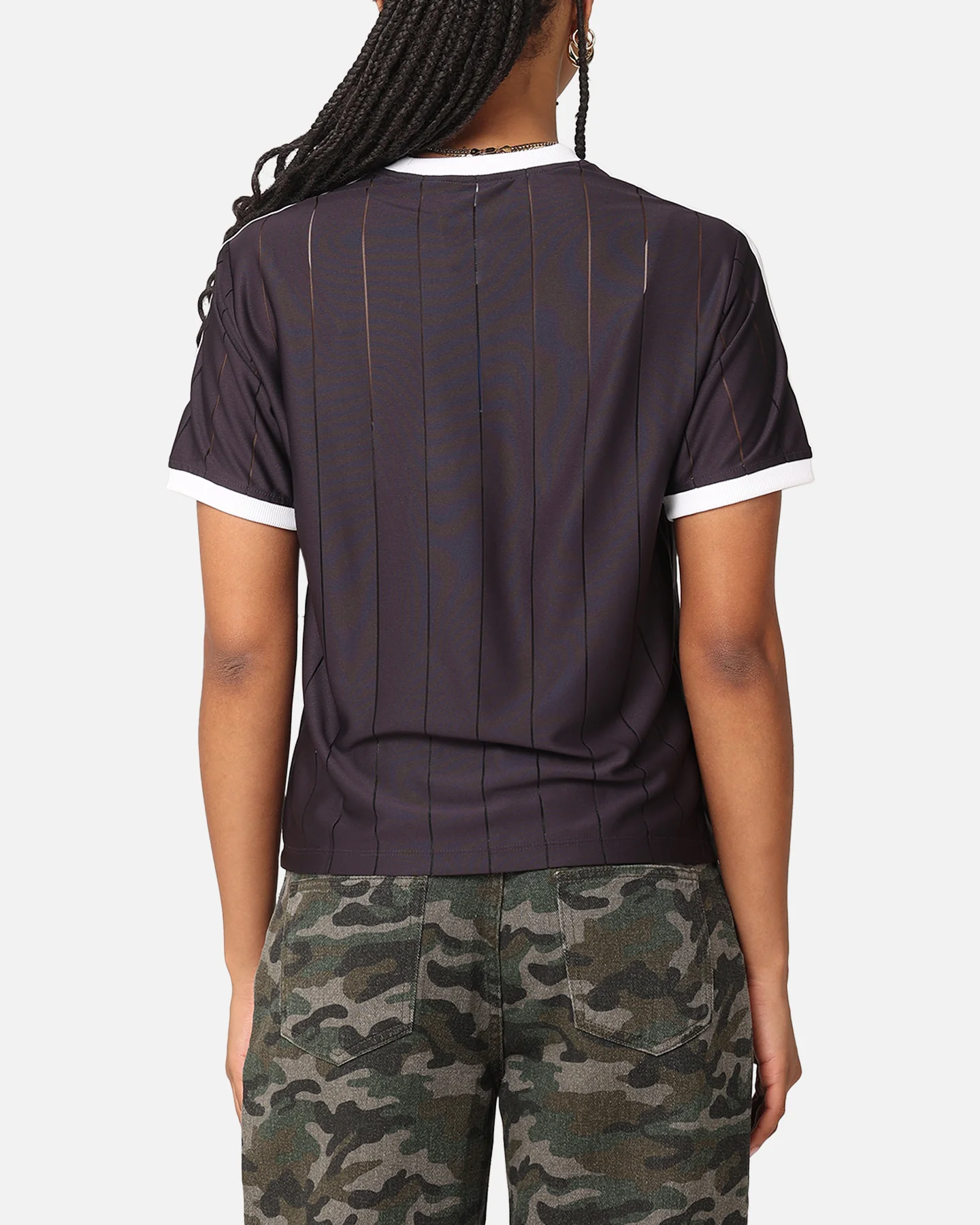 Adidas Women's 3-Stripes Pinstripe T-Shirt Aurora Black - Image 3