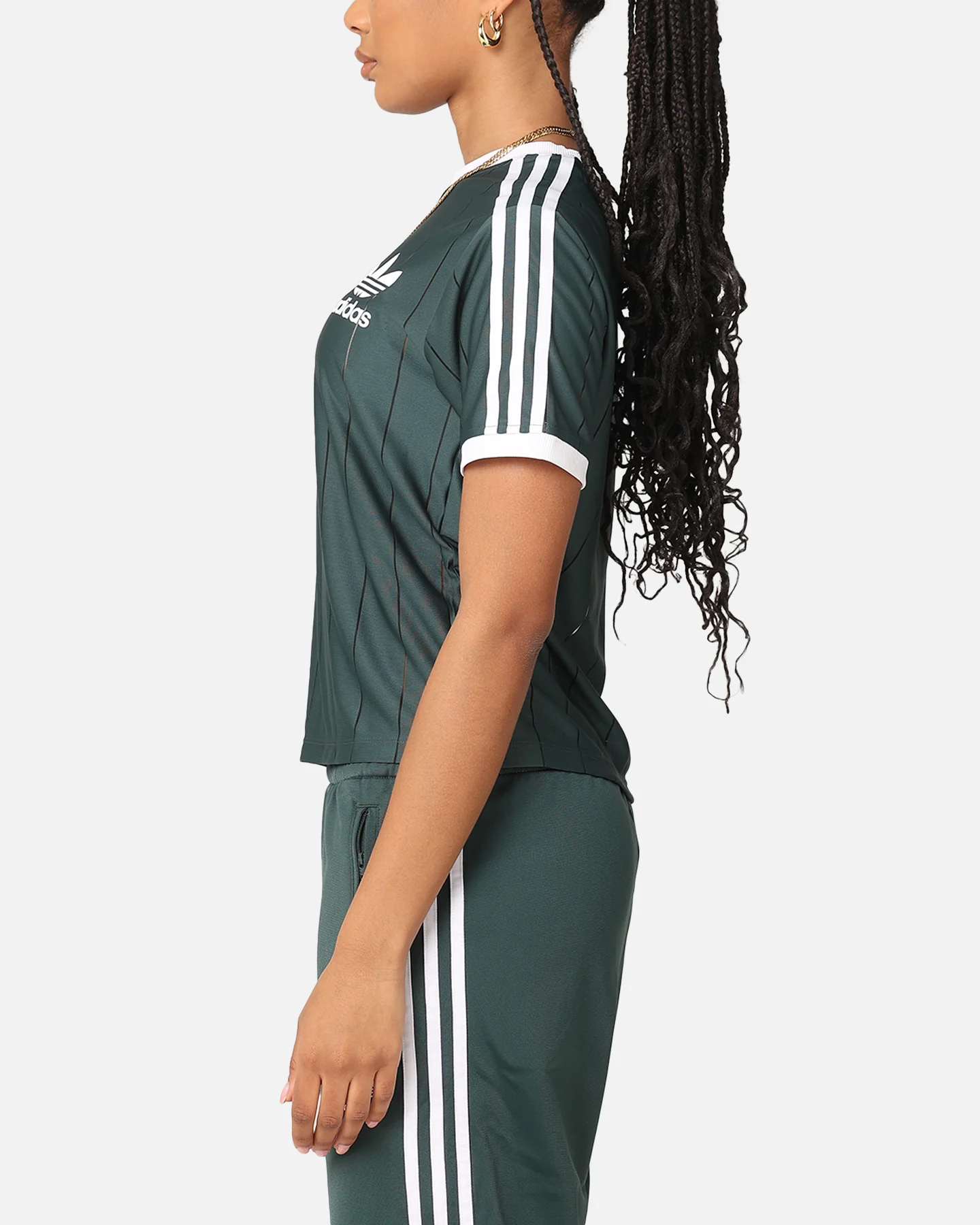 Adidas Women's 3-Stripes Pinstripe T-Shirt Mineral Green - Image 5