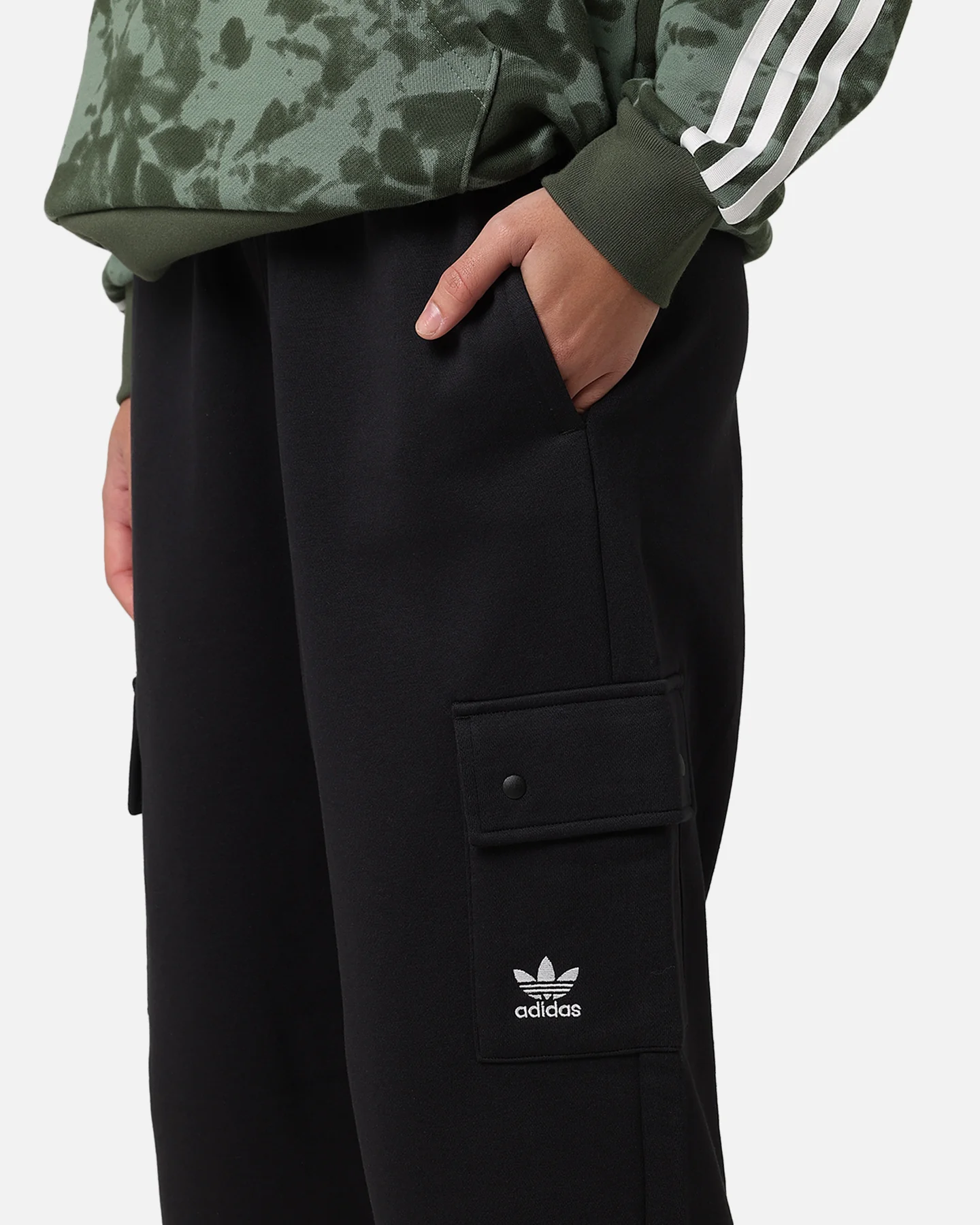 Adidas Women's Fleece Cargo Jogger Pants Black - Image 3