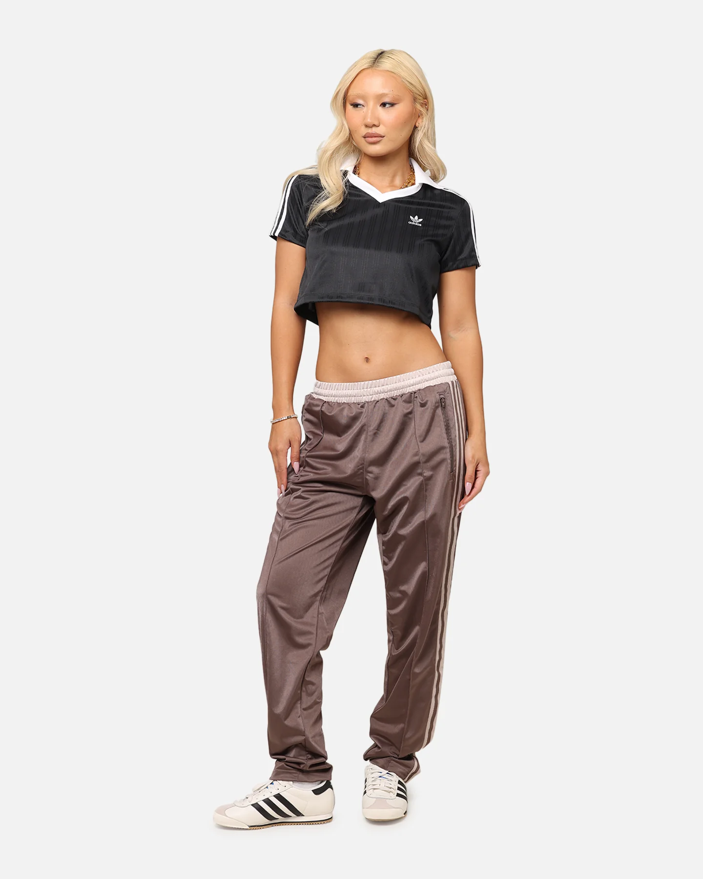 Adidas Women's Jacquard Crop Polo Shirt Black - Image 2