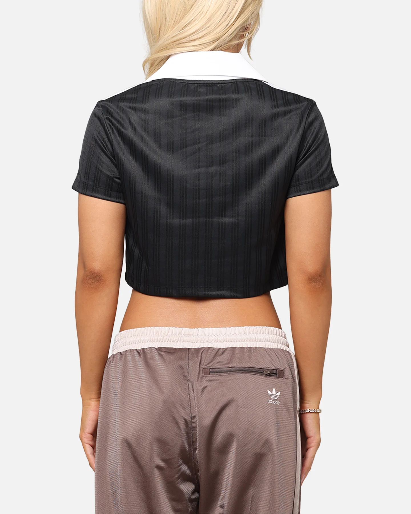 Adidas Women's Jacquard Crop Polo Shirt Black - Image 3