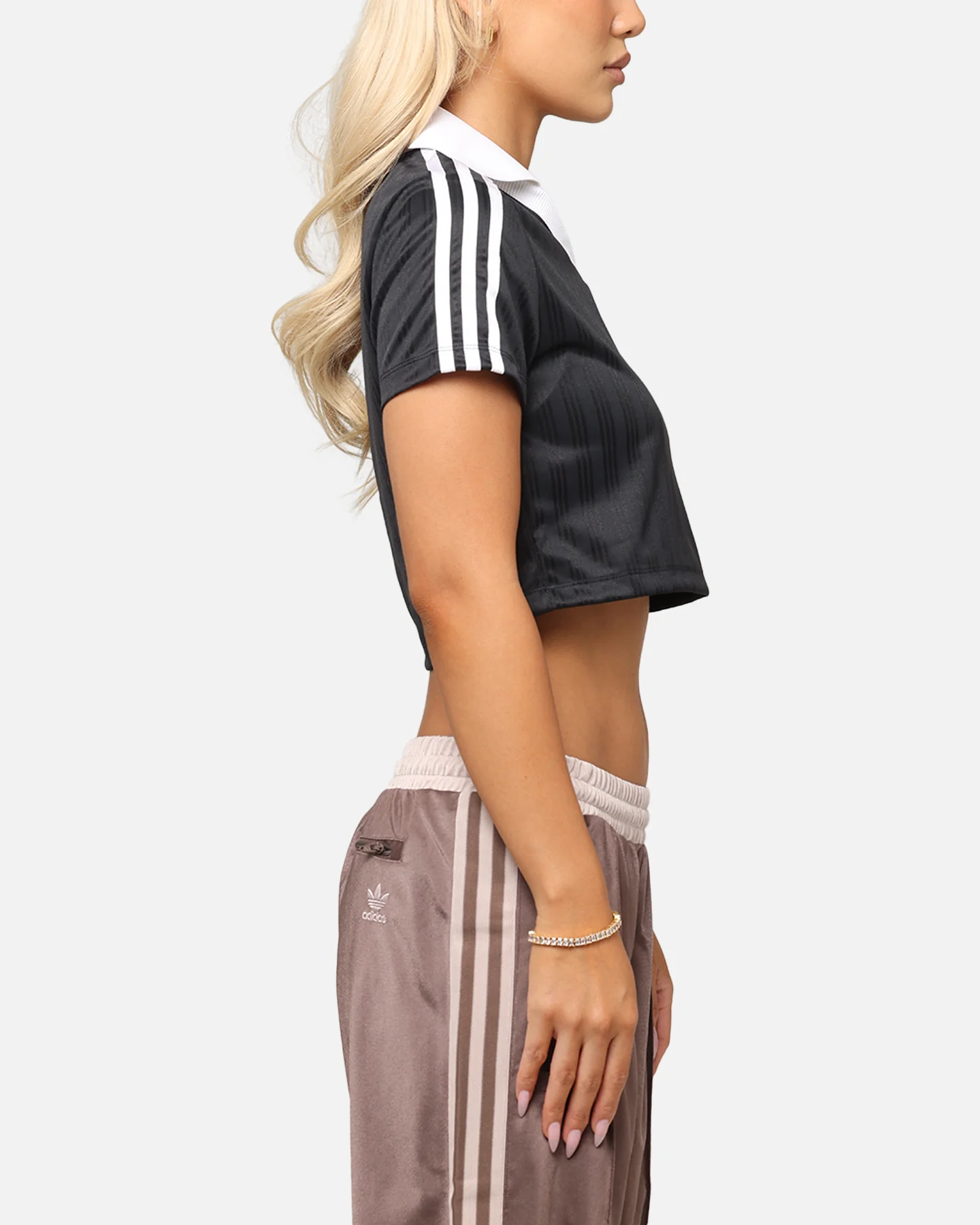 Adidas Women's Jacquard Crop Polo Shirt Black - Image 4